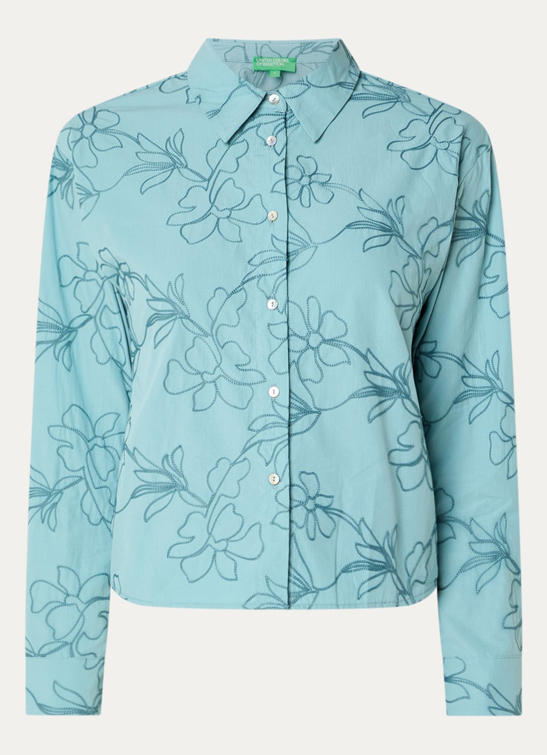 Benetton Blouse met broderie en kraag - voorkant 3 zeegroen