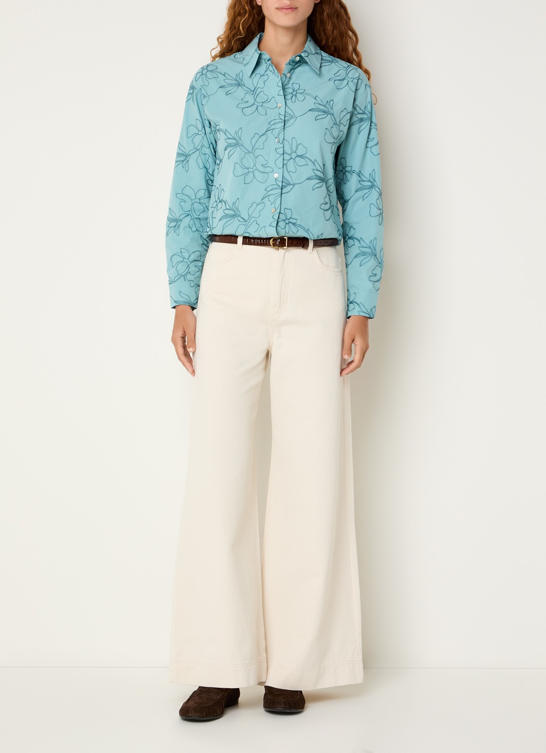 Benetton Blouse met broderie en kraag - voorkant 4 zeegroen
