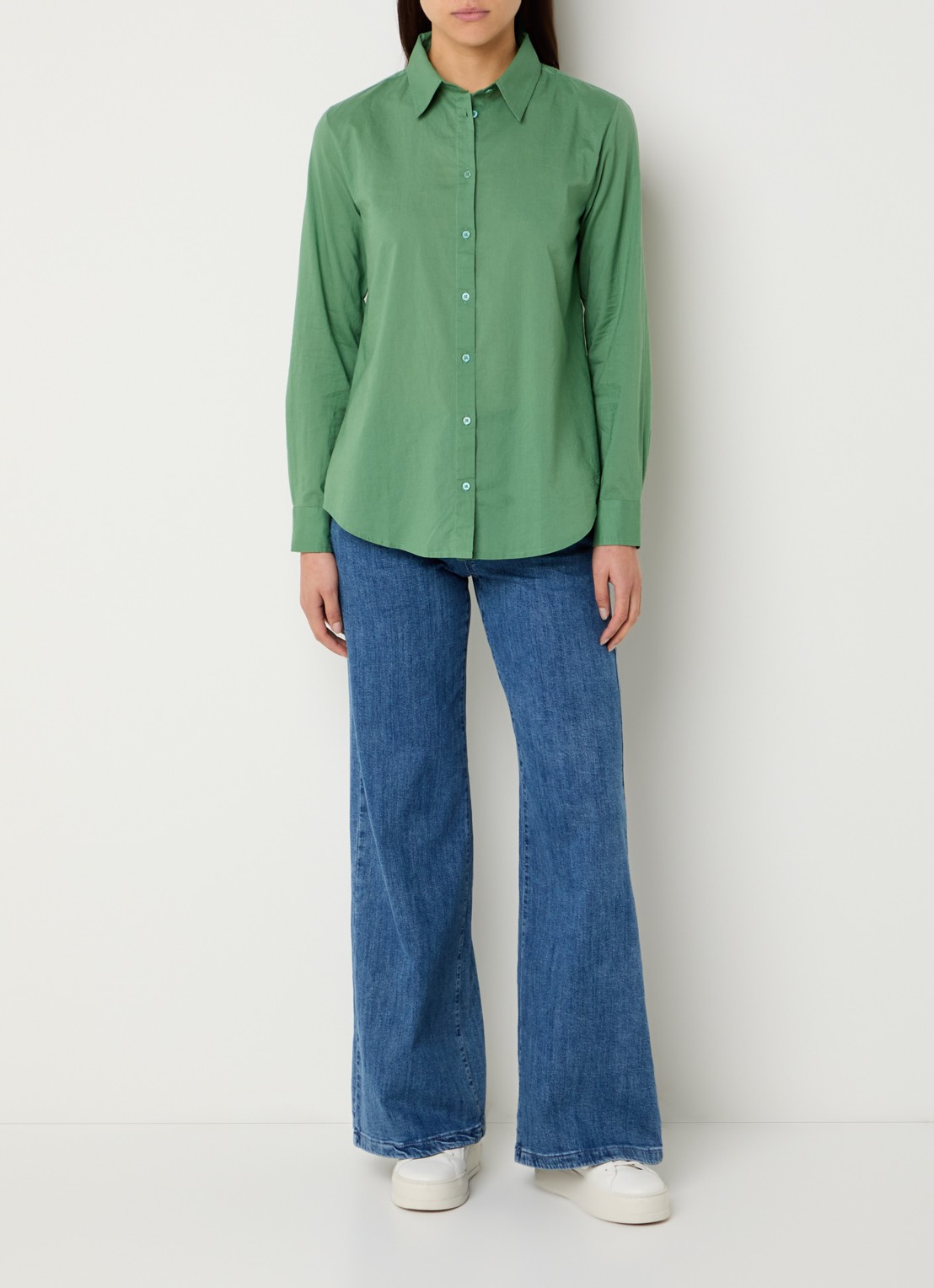 Benetton Blouse met kraag - voorkant 3 olijfgroen