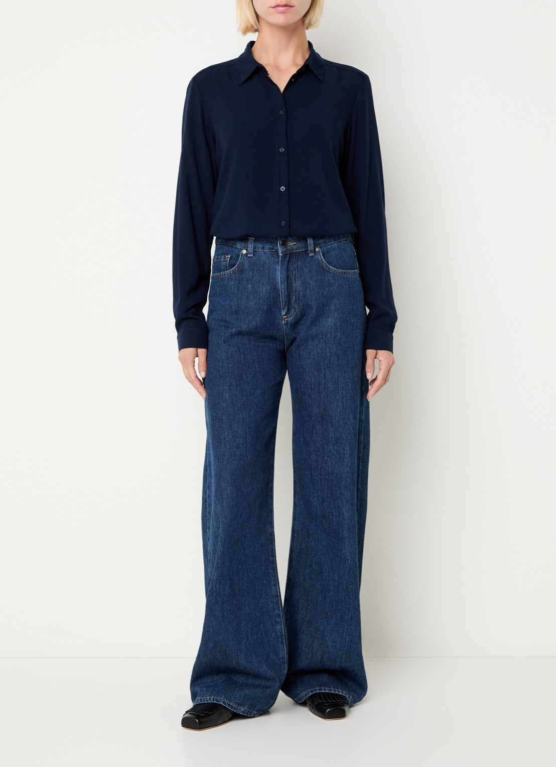 Benetton Blouse met kraag  - voorkant 2 donkerblauw