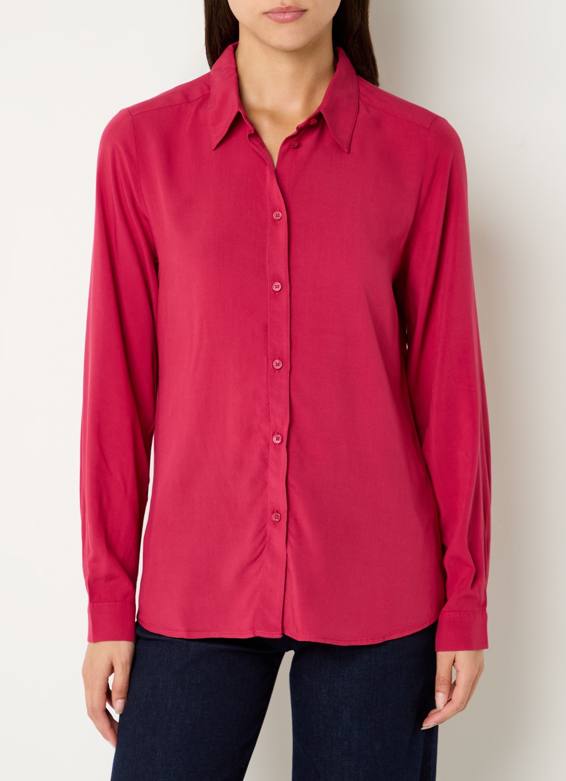 Benetton Blouse met kraag  - detail donkerroze