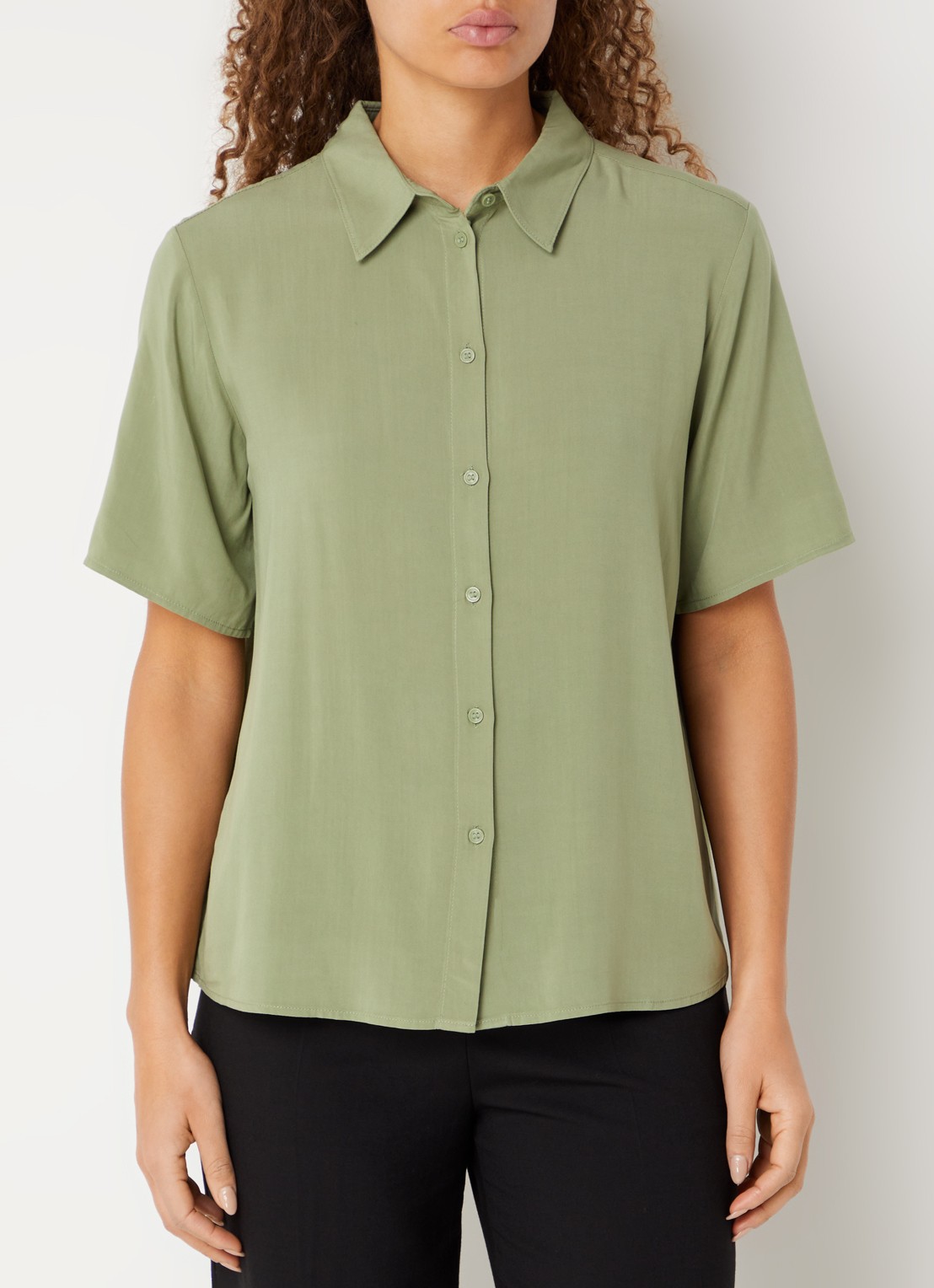 Benetton Blouse met kraag - detail 3 olijfgroen