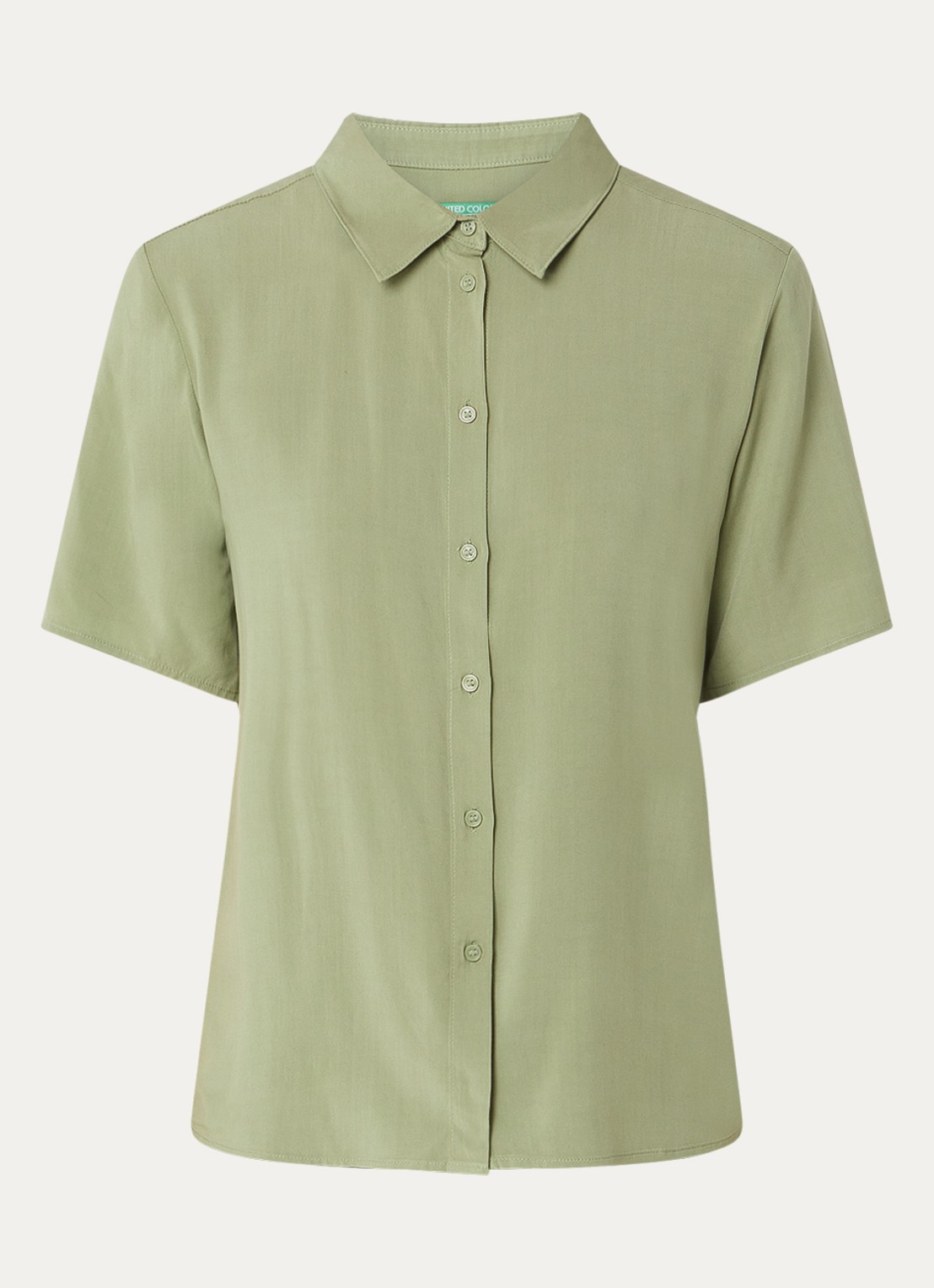 Benetton Blouse met kraag - voorkant olijfgroen