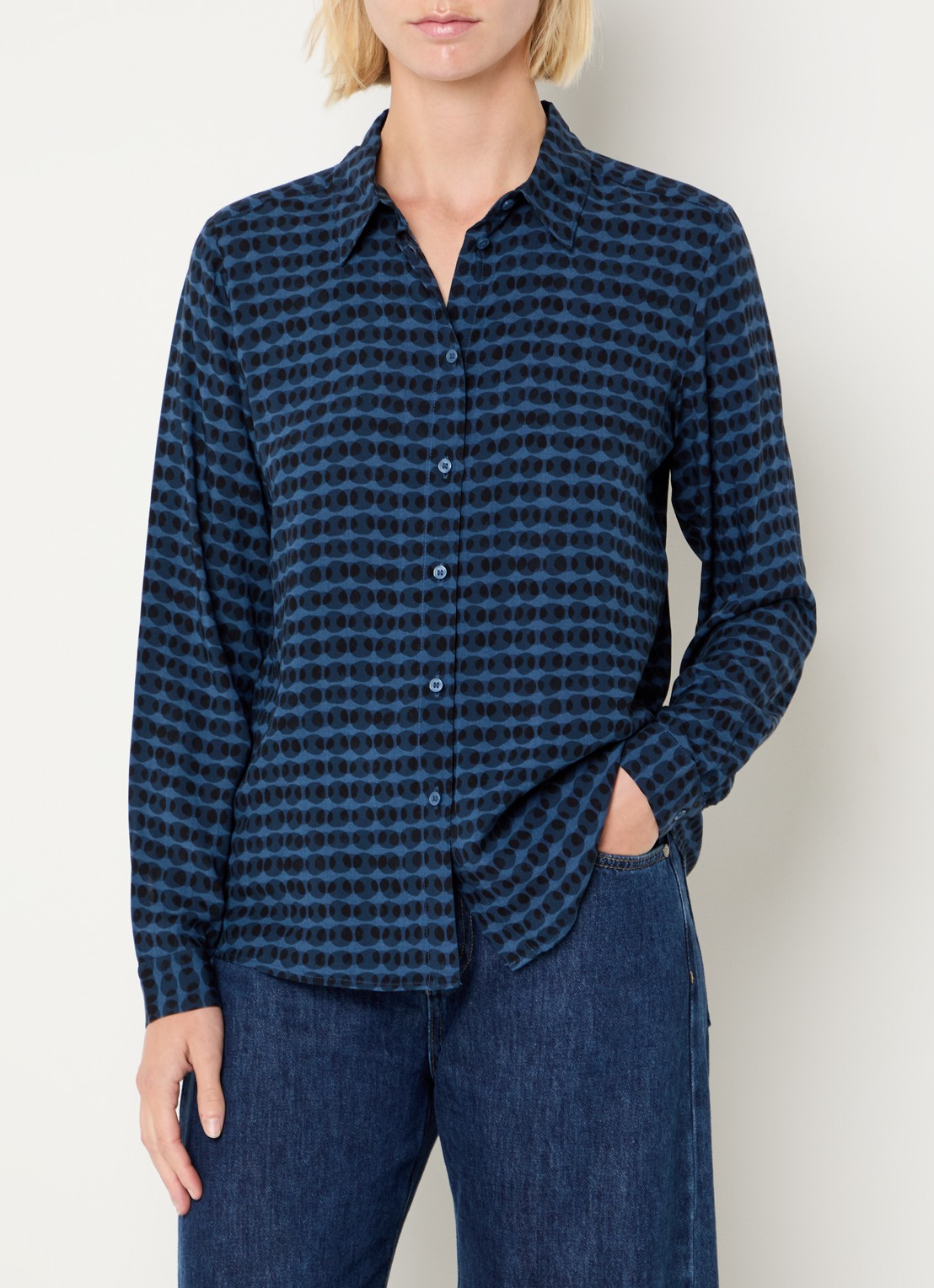 Benetton Blouse met print - detail 4 donkerblauw