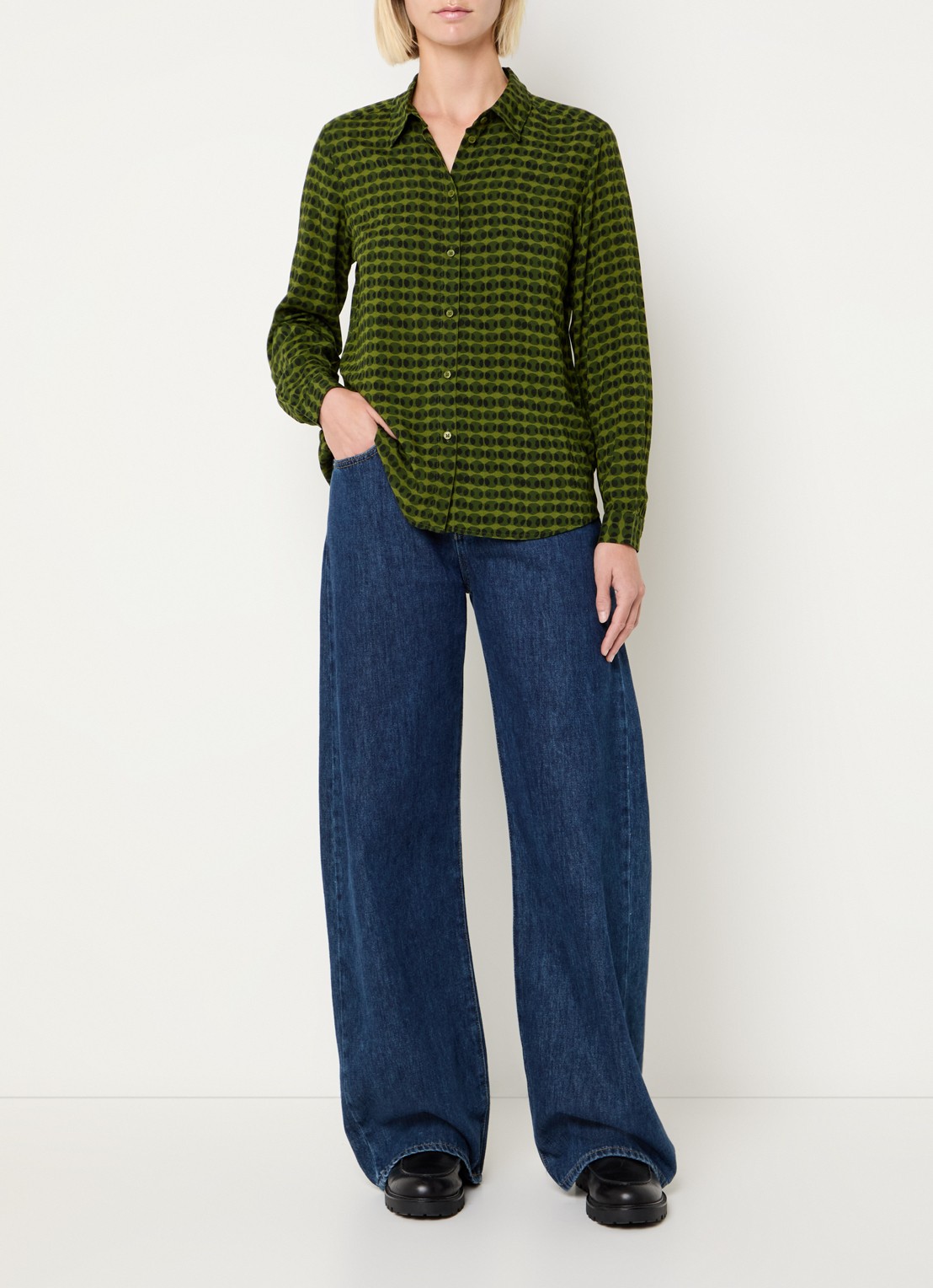 Benetton Blouse met print - voorkant 4 donkergroen