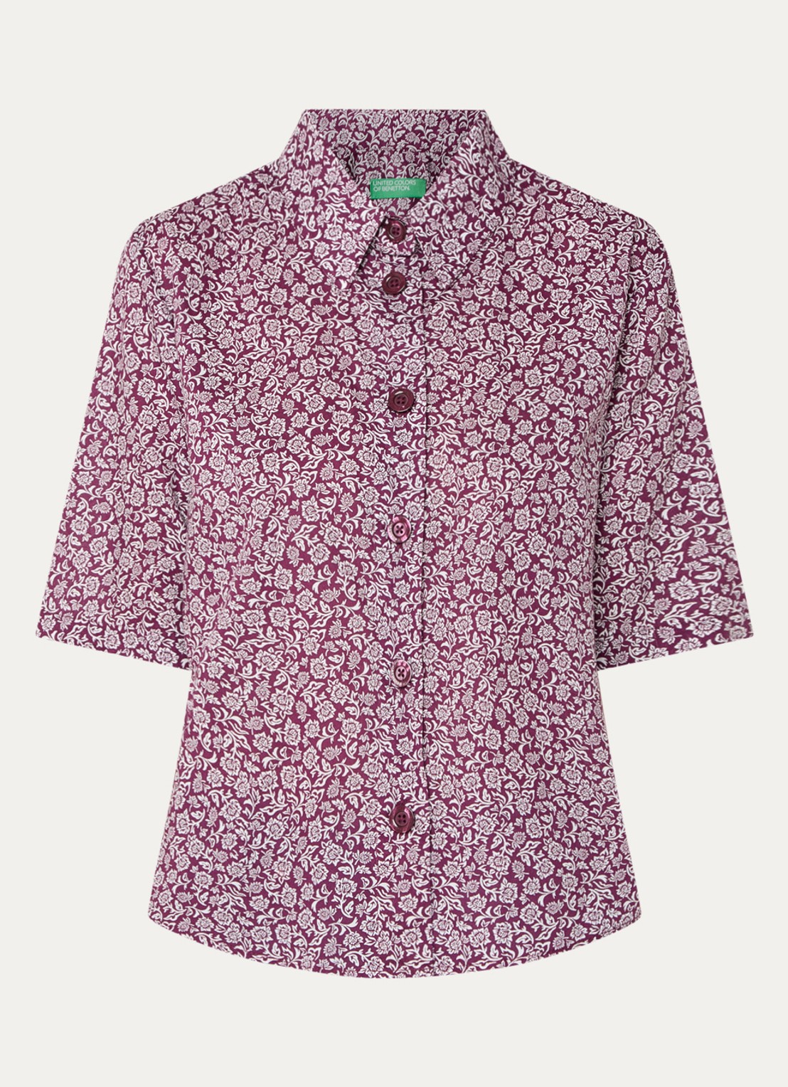 Benetton Blouse met print - voorkant 2 bordeauxrood