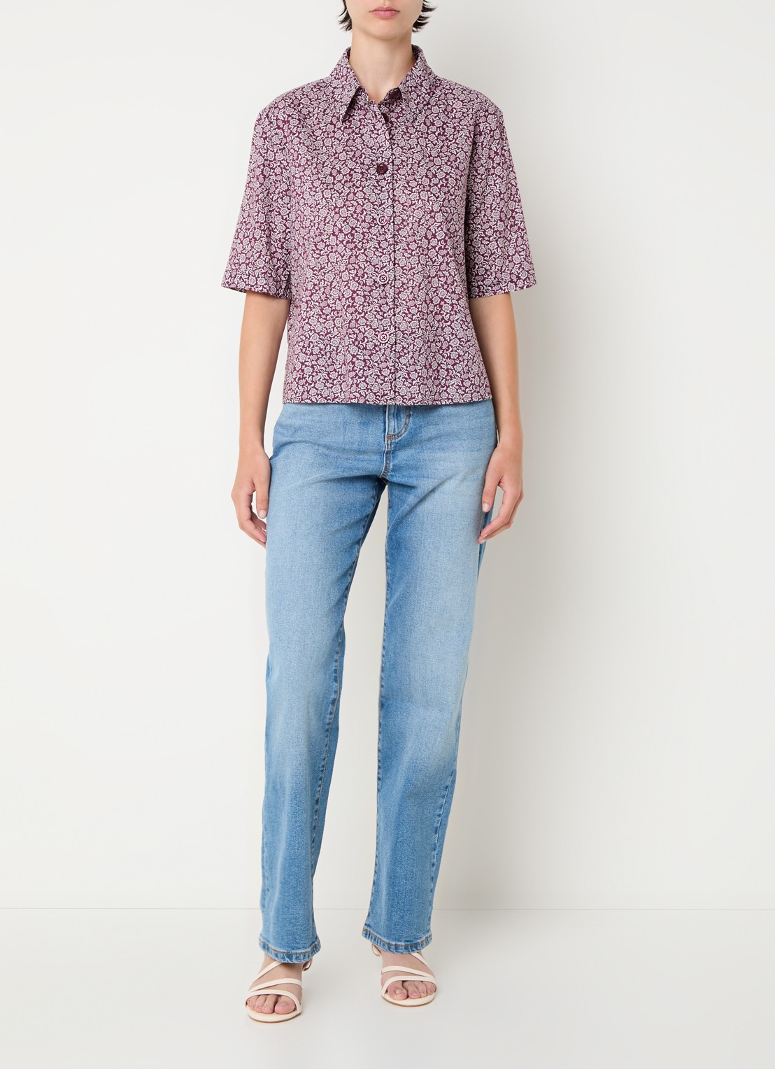 Benetton Blouse met print - voorkant 3 bordeauxrood
