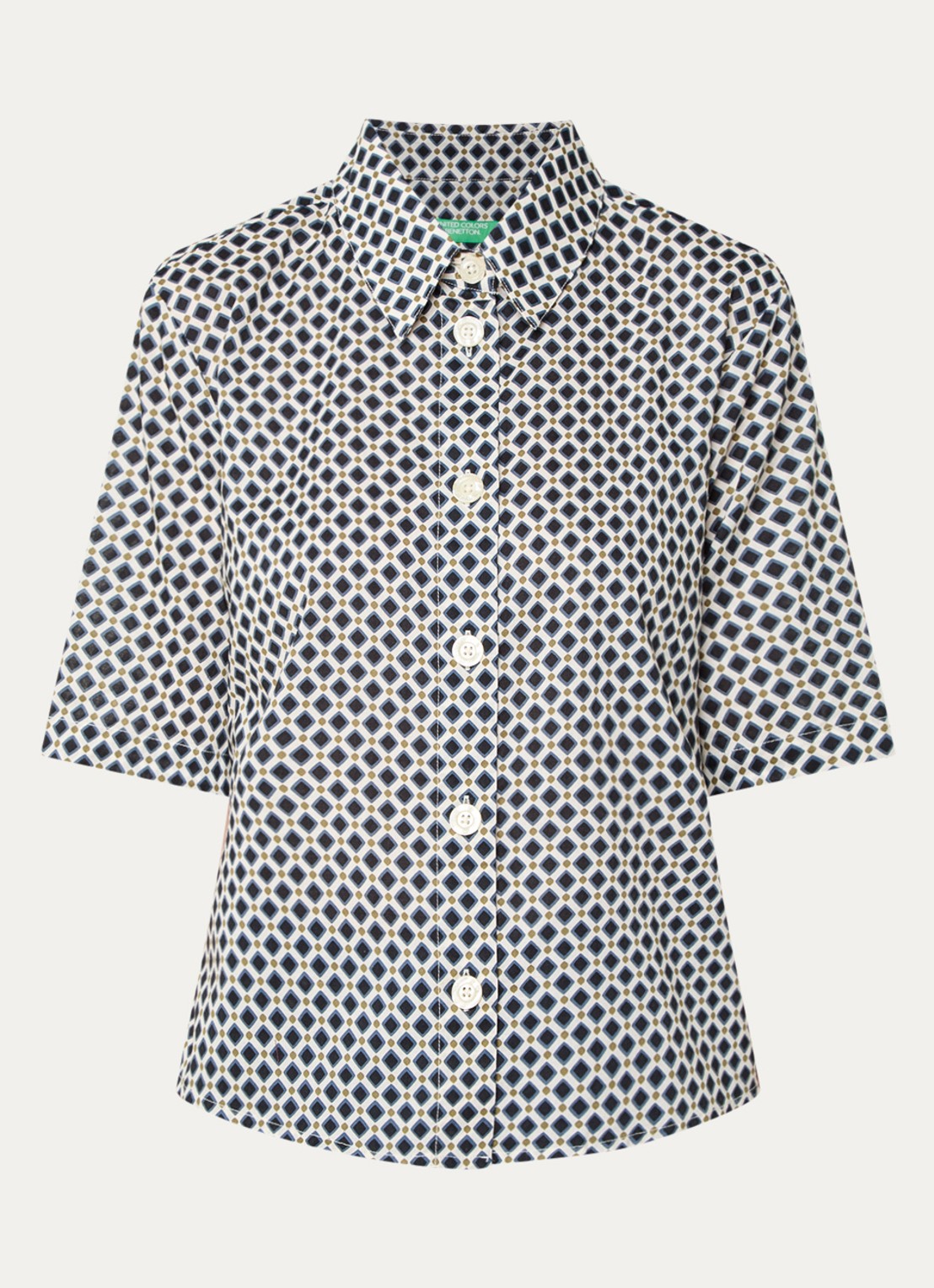 Benetton Blouse met print - voorkant 2 legergroen