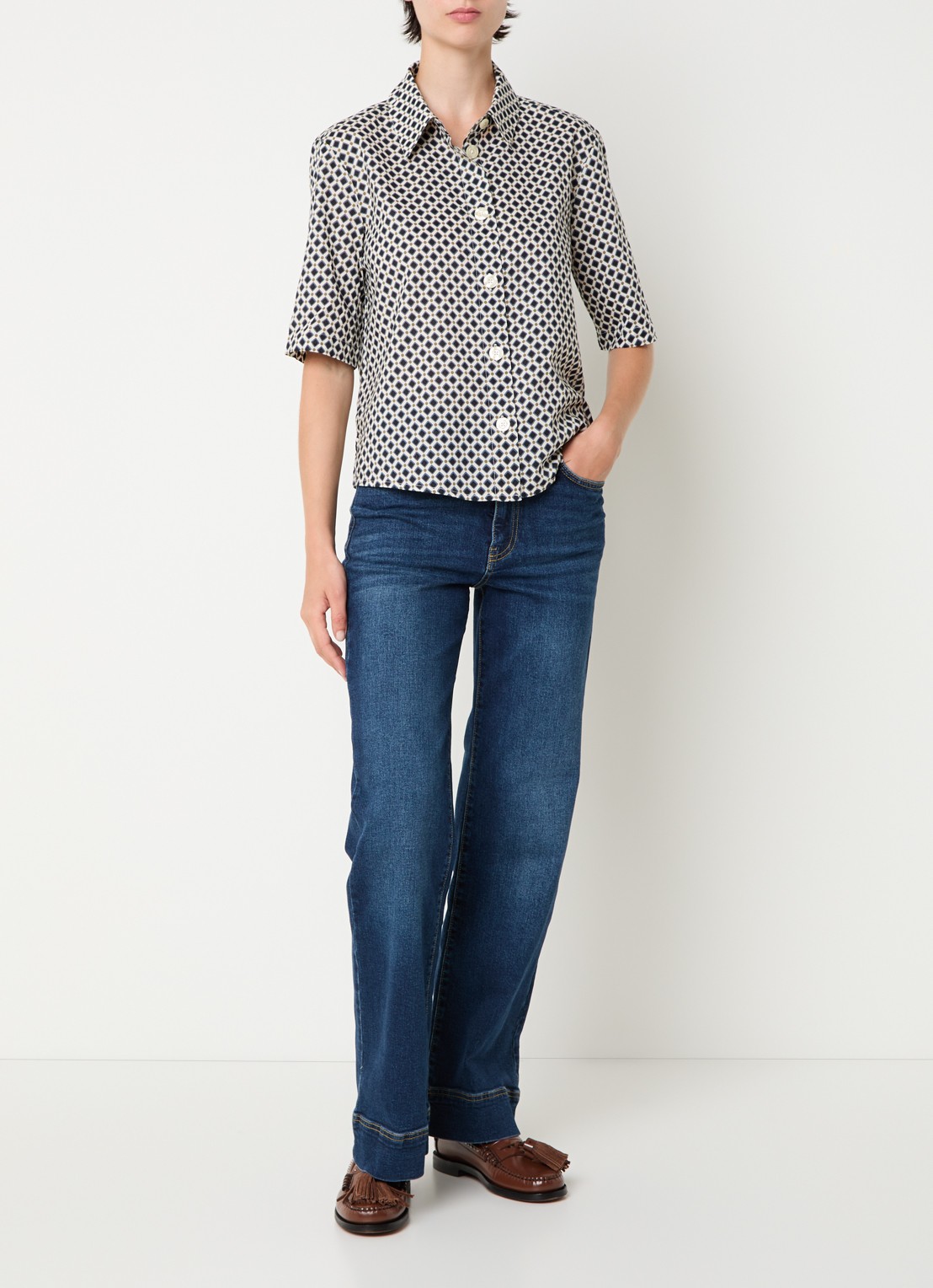 Benetton Blouse met print - voorkant 3 legergroen