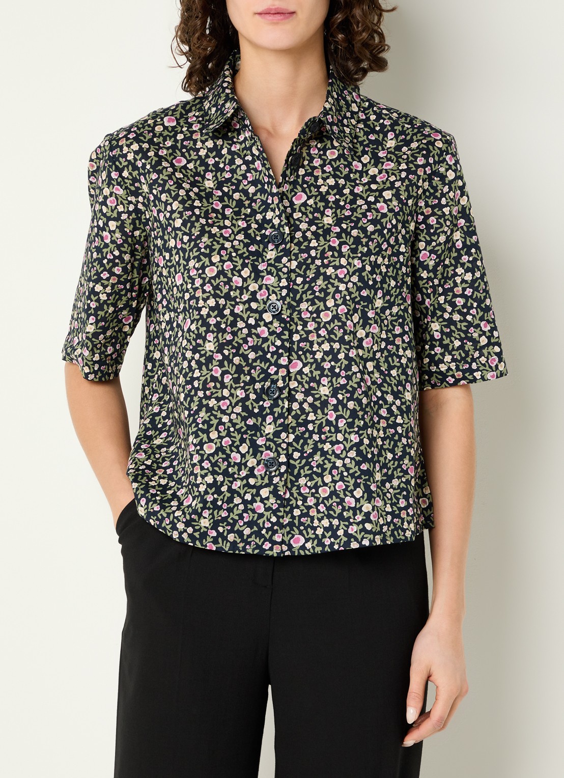 Benetton Blouse met print - detail 4 donkerblauw