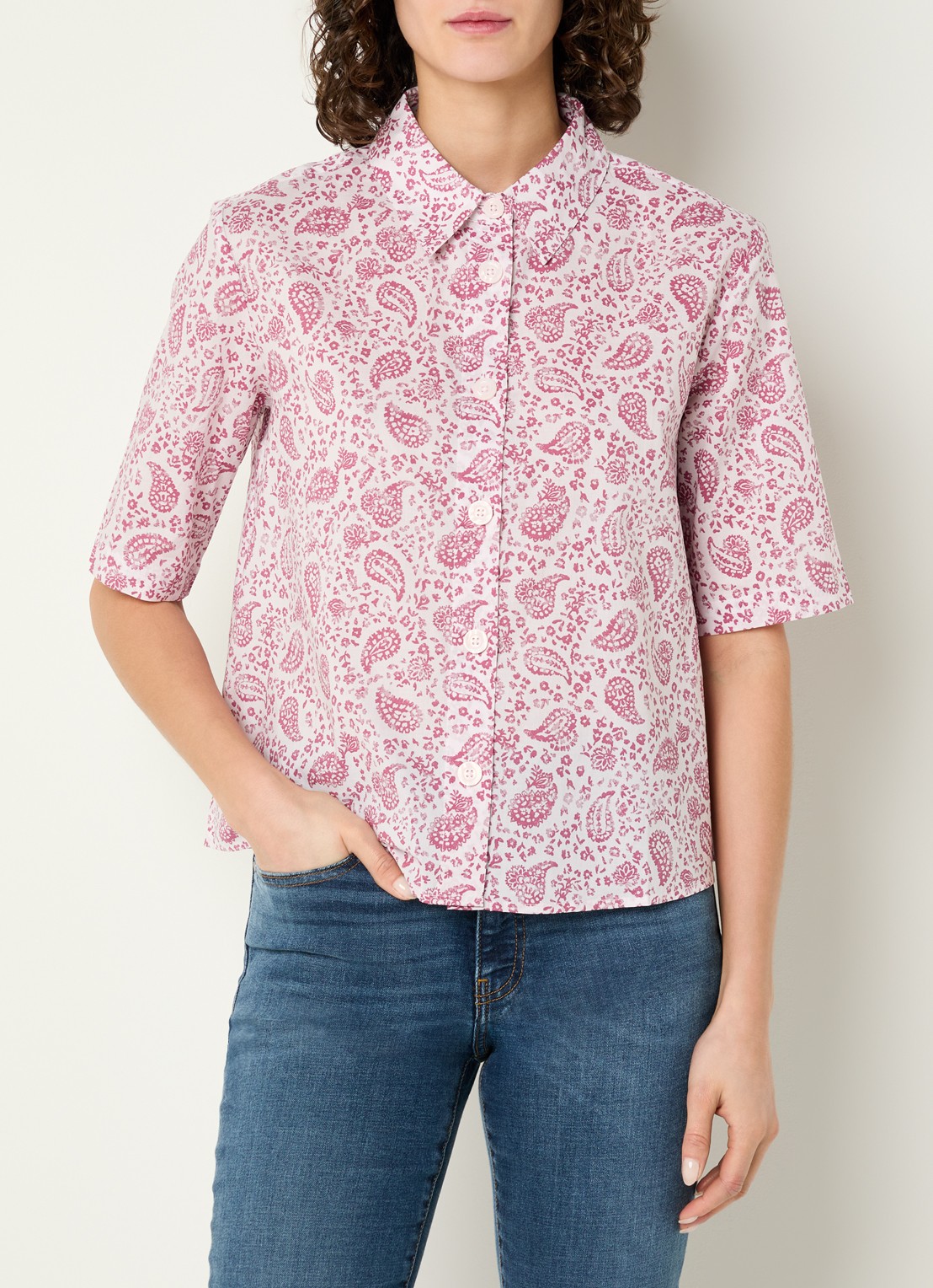 Benetton Blouse met print - detail 4 donkerroze