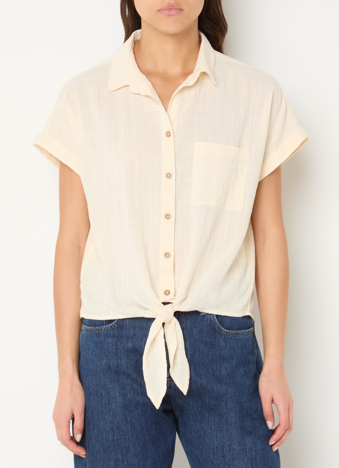 Benetton Blouse met ruitdessin en strikdetail - detail 4 creme