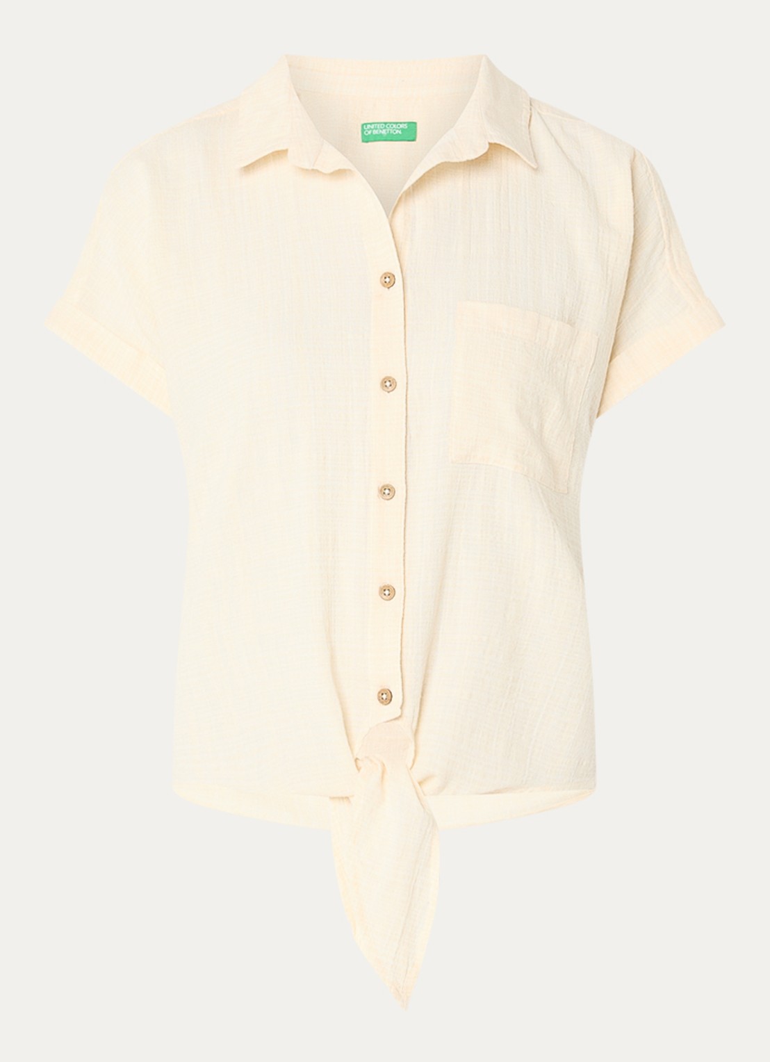 Benetton Blouse met ruitdessin en strikdetail - voorkant 2 creme