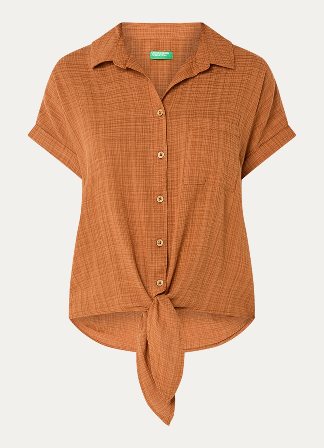 Benetton Blouse met ruitdessin en strikdetail - voorkant oranje