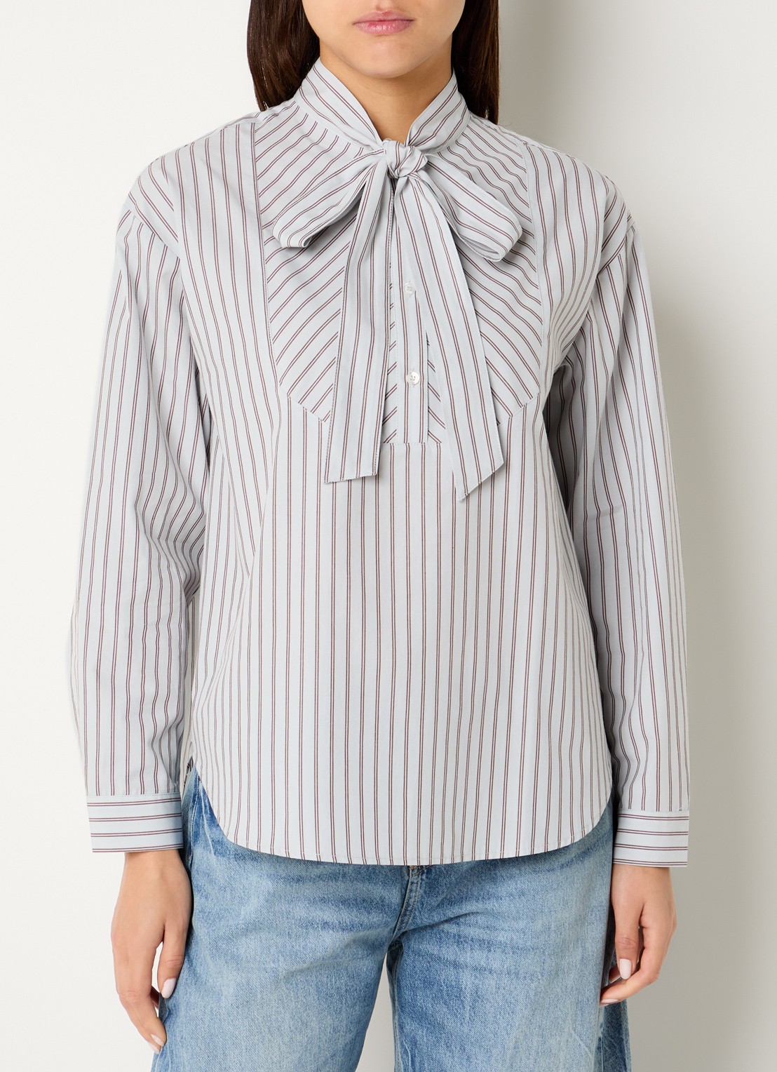 Benetton Blouse met sjaalkraag en streepprint - detail 3 lichtroze