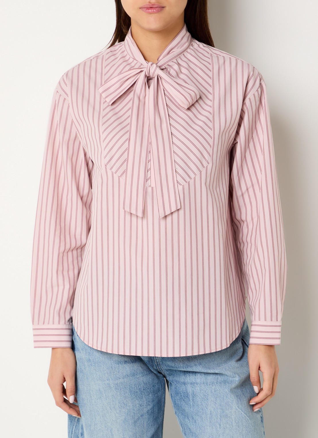 Benetton Blouse met sjaalkraag en streepprint - detail 3 lichtblauw