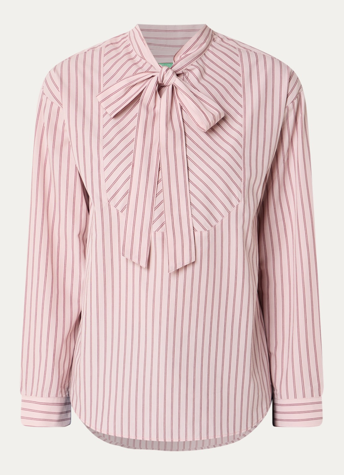 Benetton Blouse met sjaalkraag en streepprint - voorkant lichtblauw