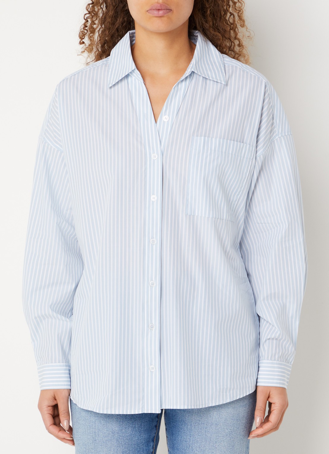 Benetton Blouse met streepprint en borstzak - detail 4 lichtblauw