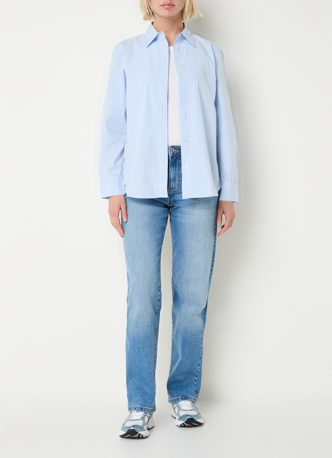 Benetton Blouse met streepprint - voorkant 3 lichtblauw