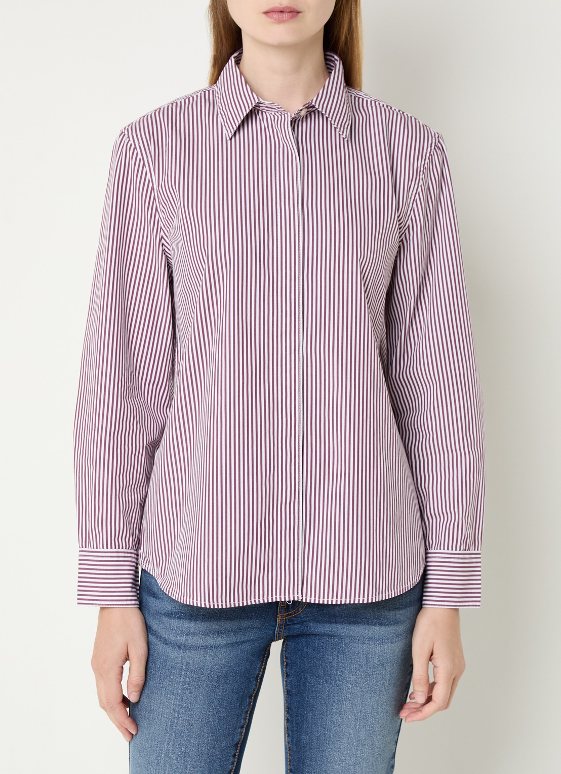 Benetton Blouse met streepprint - detail bordeauxrood