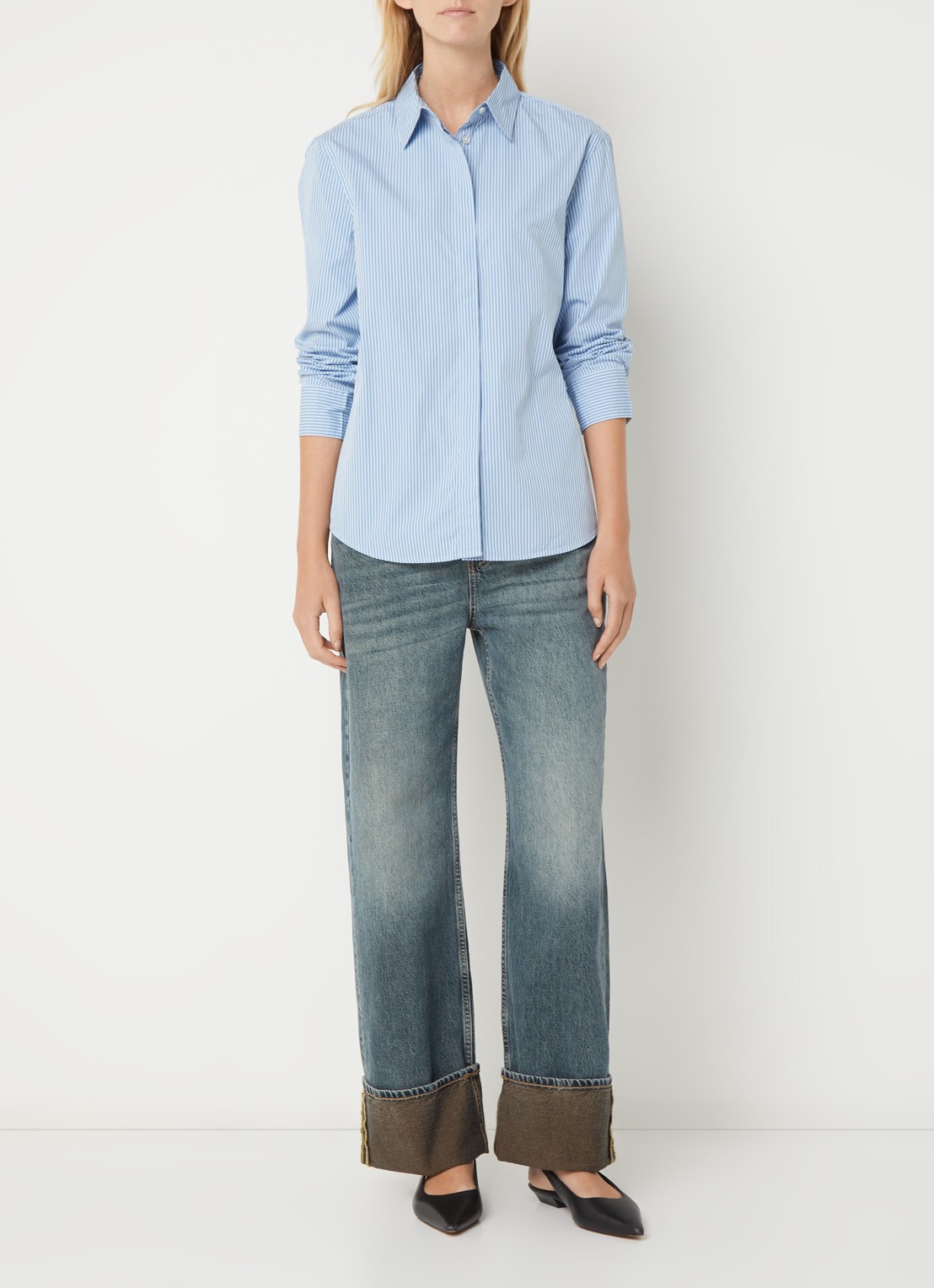 Benetton Blouse met streepprint - voorkant 4 donkerblauw