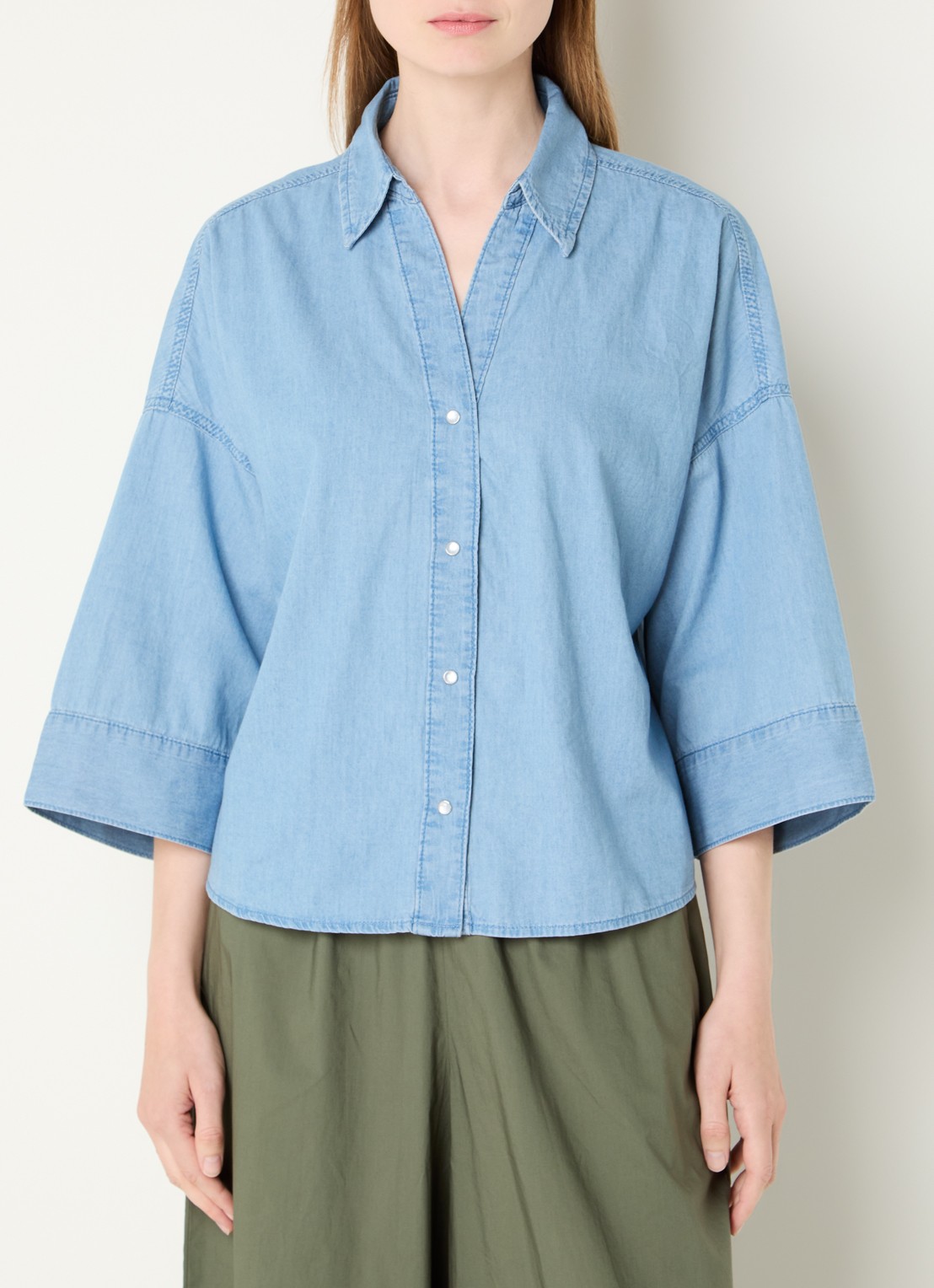 Benetton Blouse met V-hals - detail 3 blauwgrijs