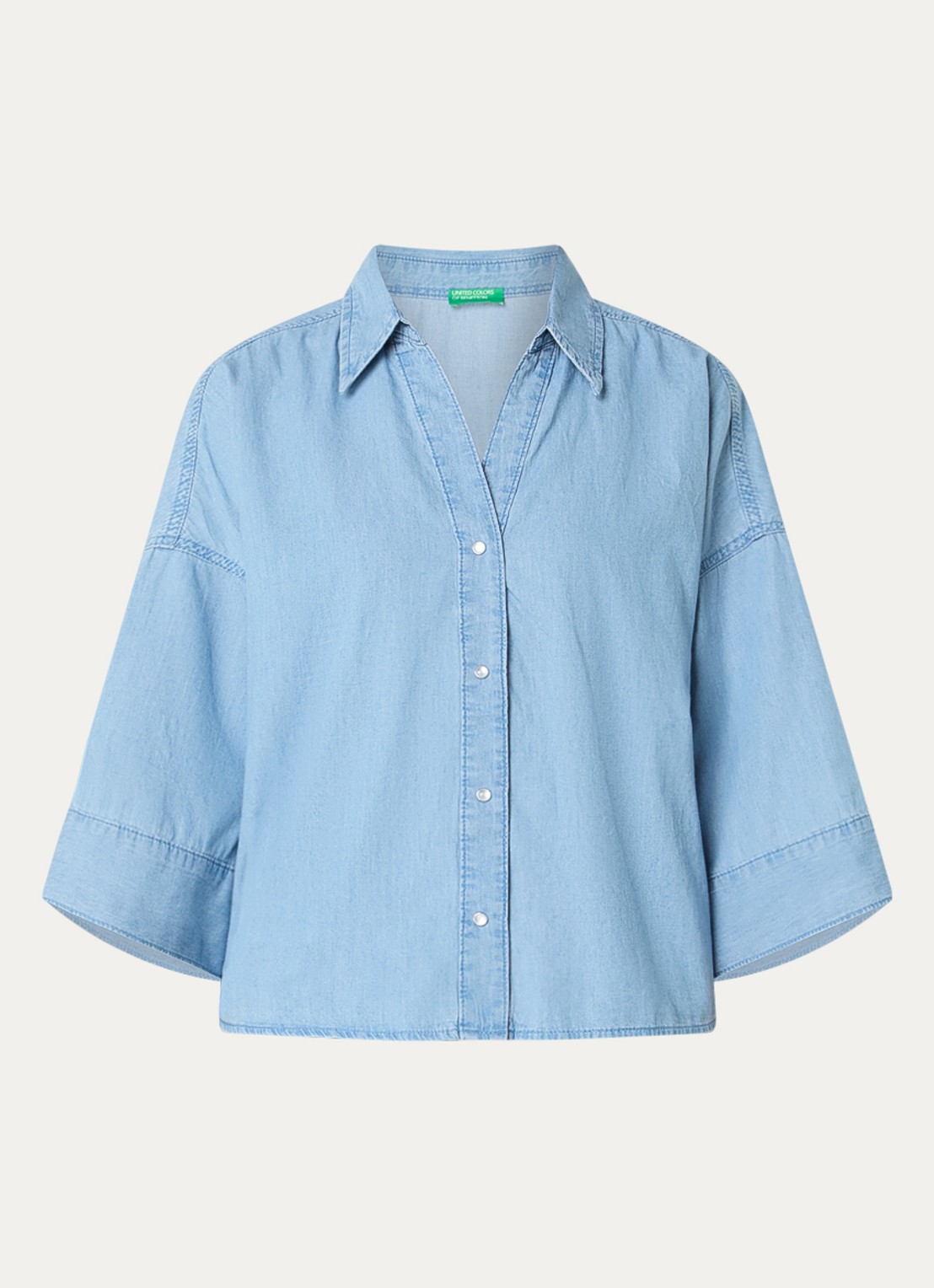 Benetton Blouse met V-hals - voorkant blauwgrijs
