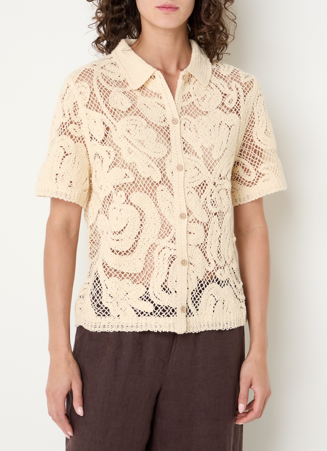 Benetton Blouse van crochet - detail vanillegeel