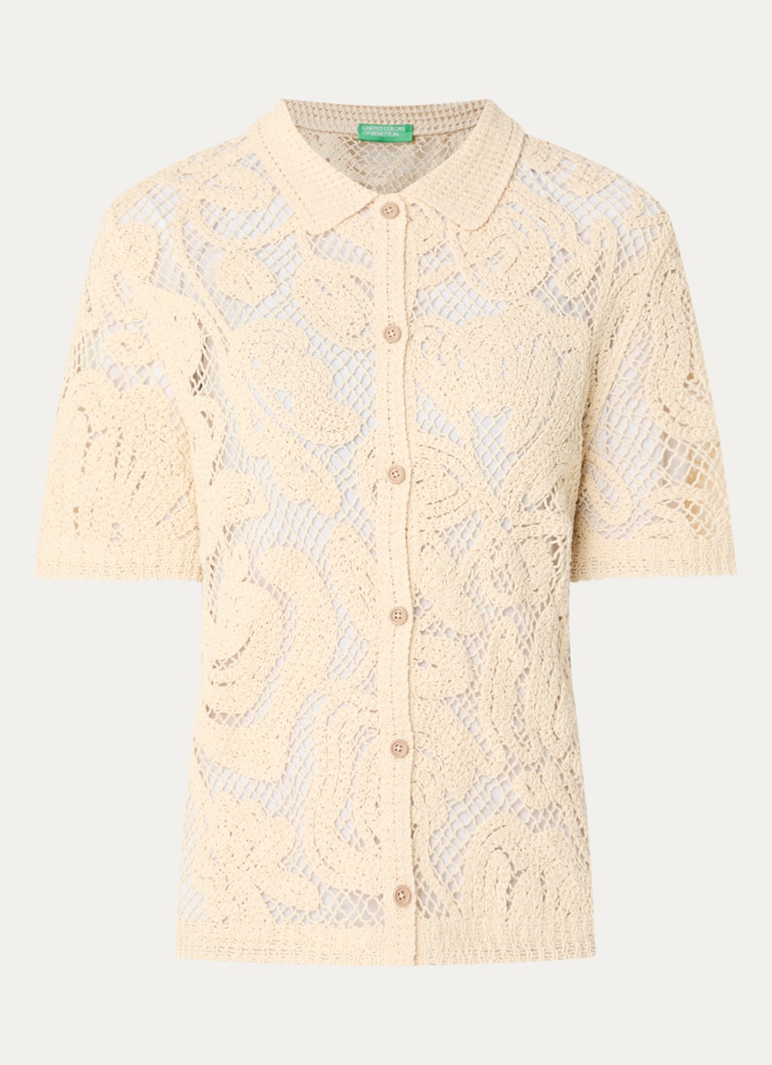 Benetton Blouse van crochet - voorkant 3 vanillegeel