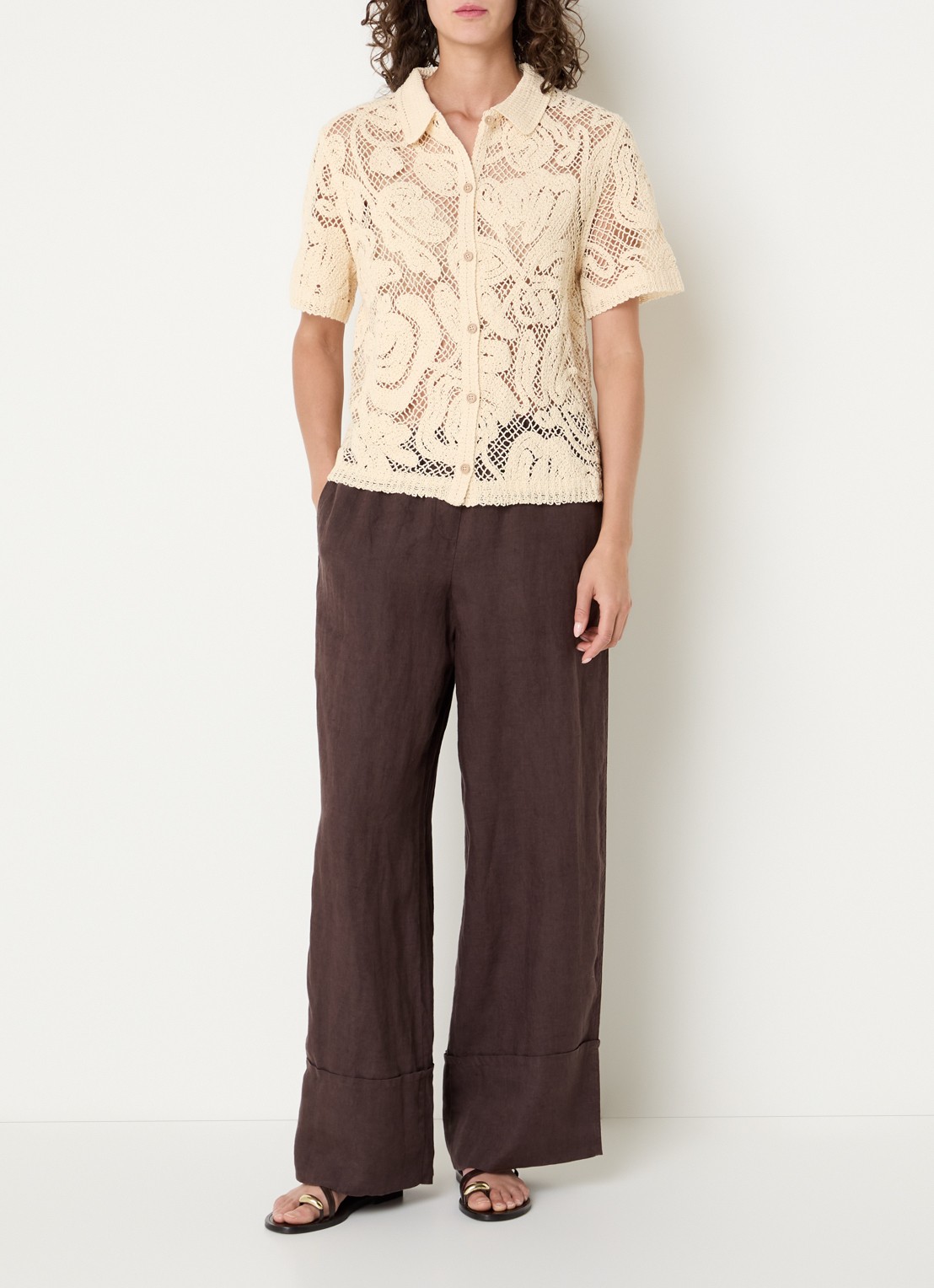 Benetton Blouse van crochet - voorkant 4 vanillegeel