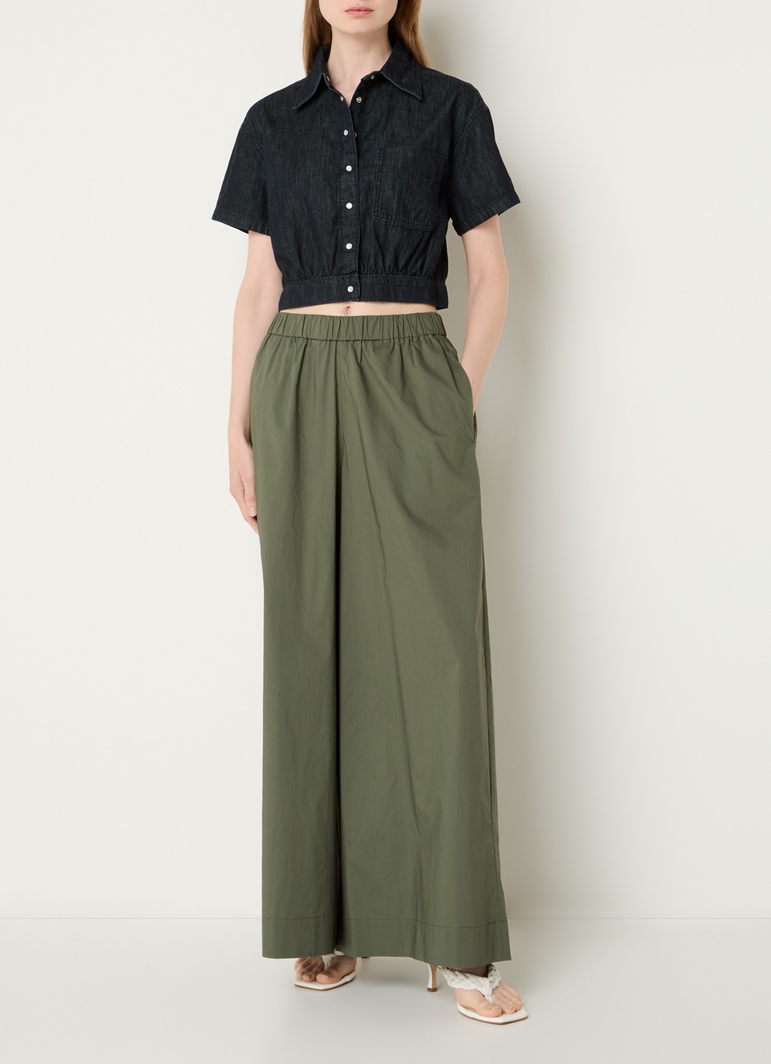 Benetton Blouse van denim met borstzak - voorkant 2 indigo