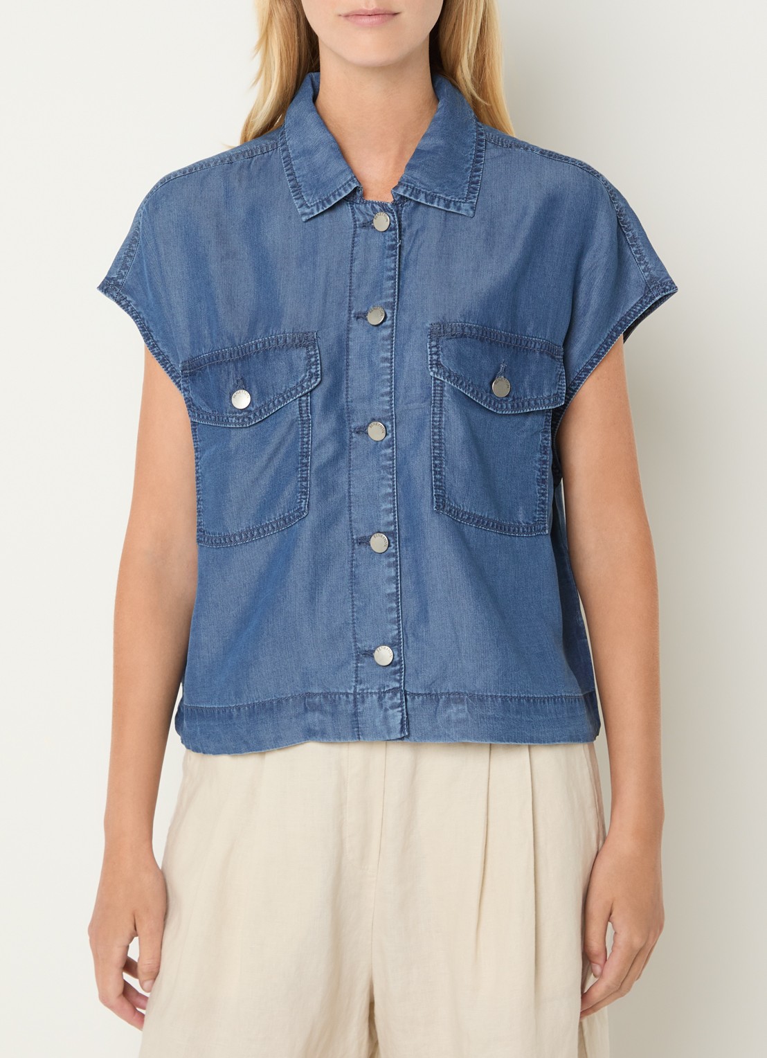 Benetton Blouse van denim met borstzakken - detail 4 jeans