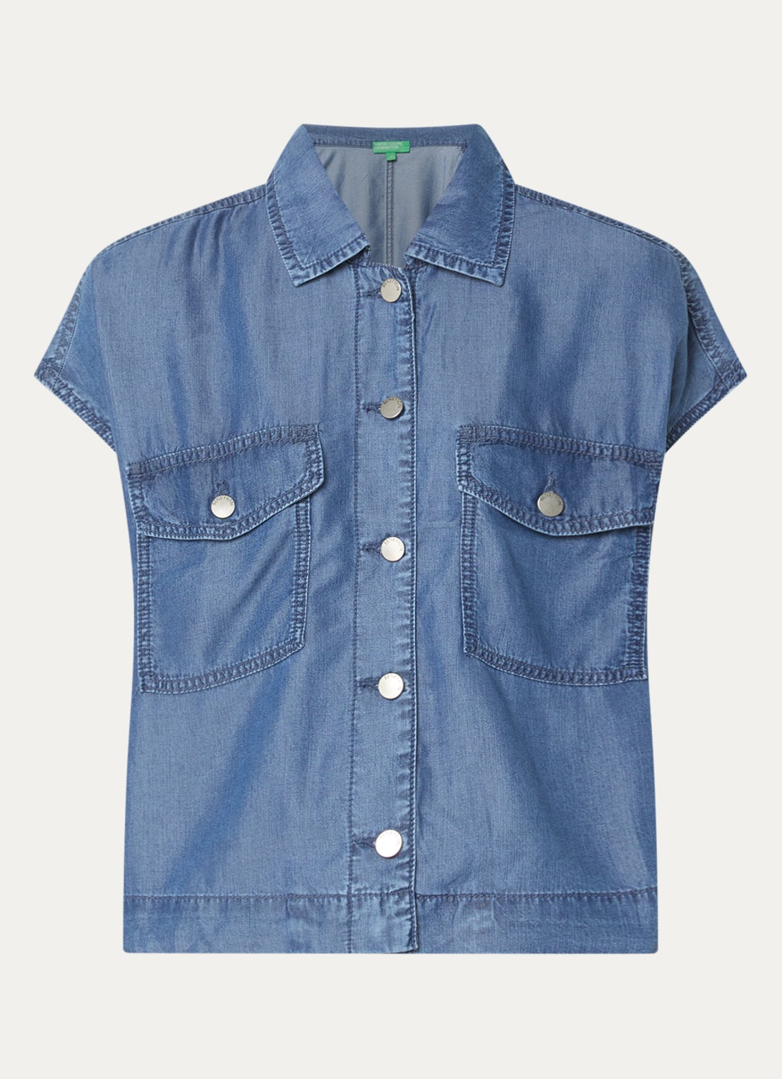 Benetton Blouse van denim met borstzakken - voorkant 2 jeans