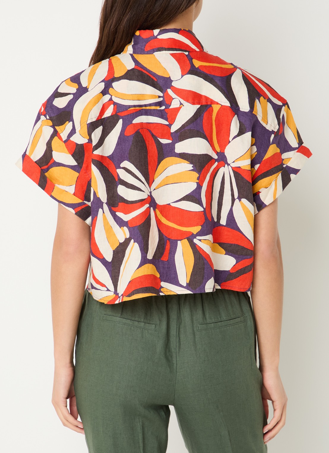 Benetton Blouse van linnen met print - achterkant oranje