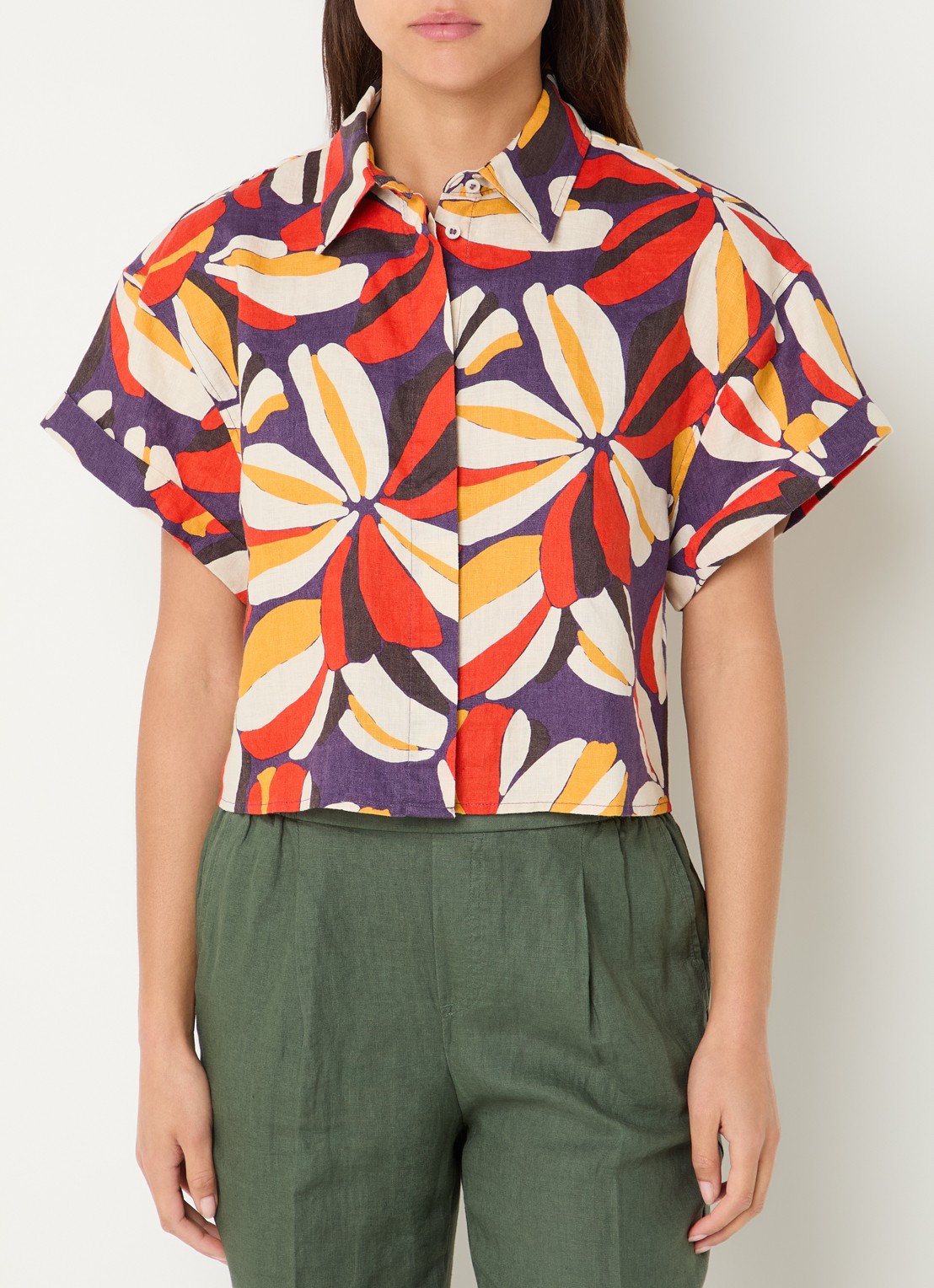 Benetton Blouse van linnen met print - detail 4 oranje