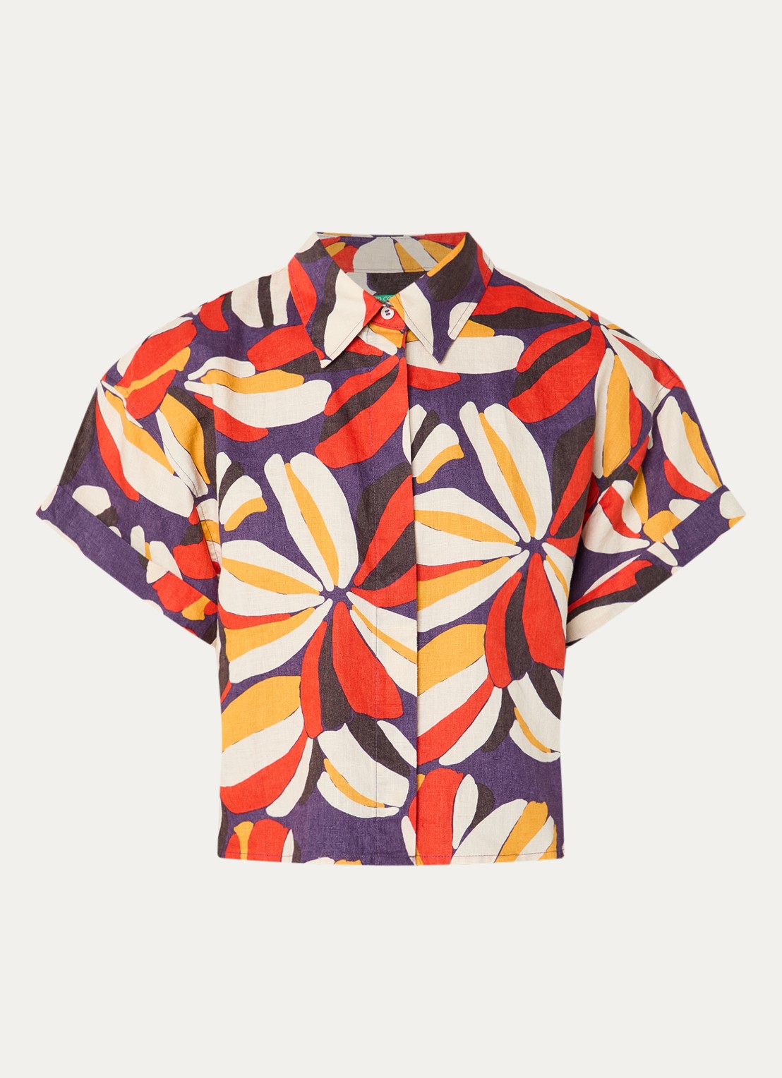 Benetton Blouse van linnen met print - voorkant 2 oranje