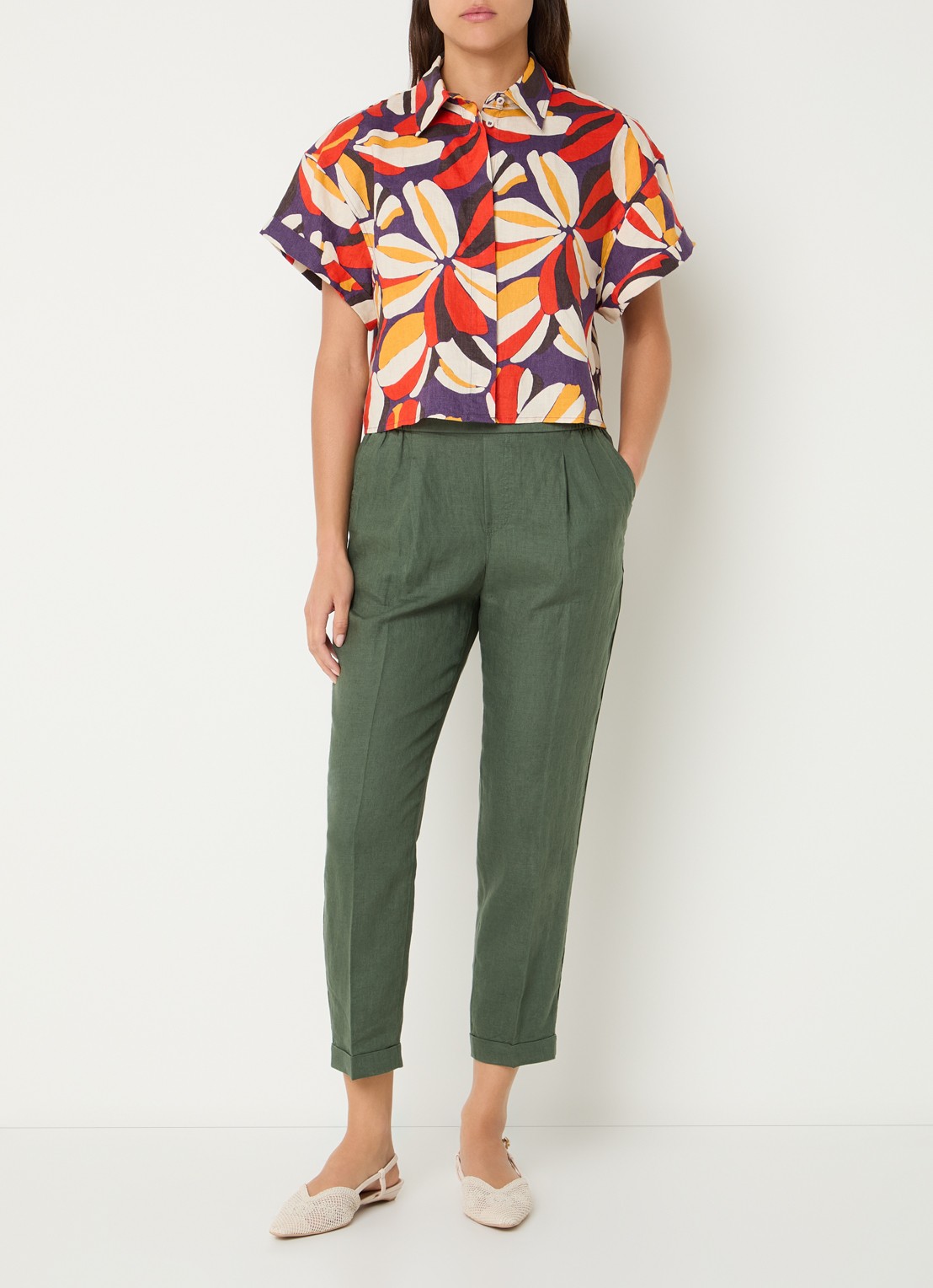 Benetton Blouse van linnen met print - voorkant 3 oranje