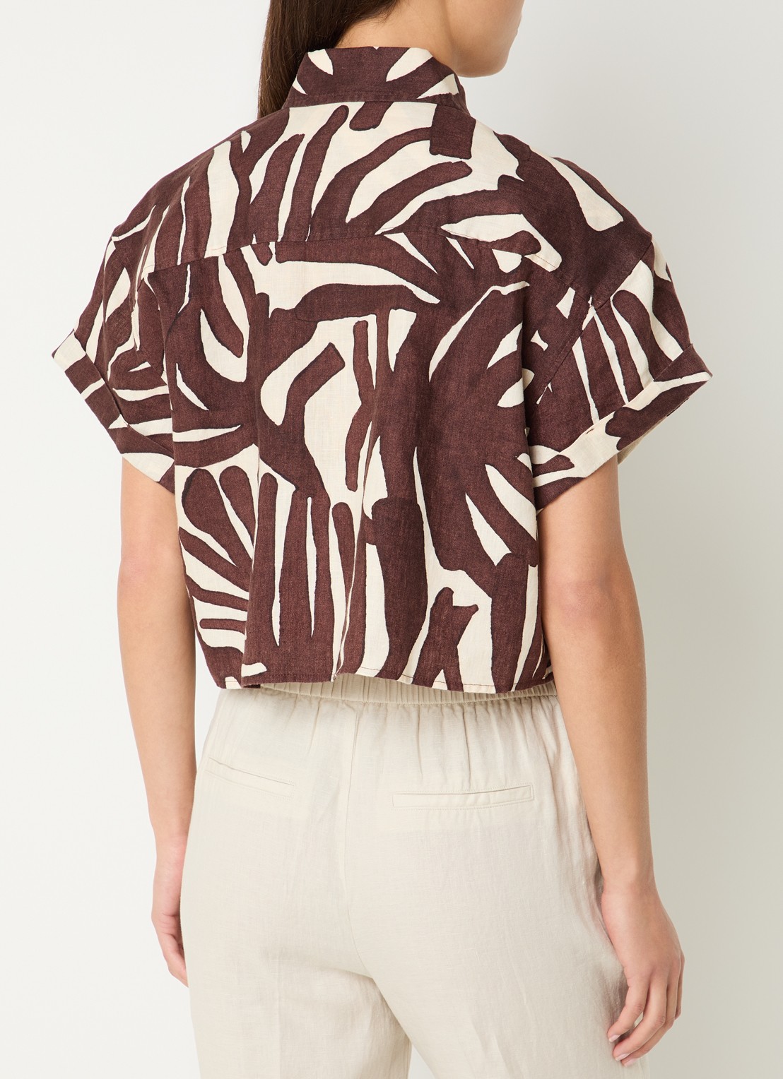 Benetton Blouse van linnen met print - achterkant bruin