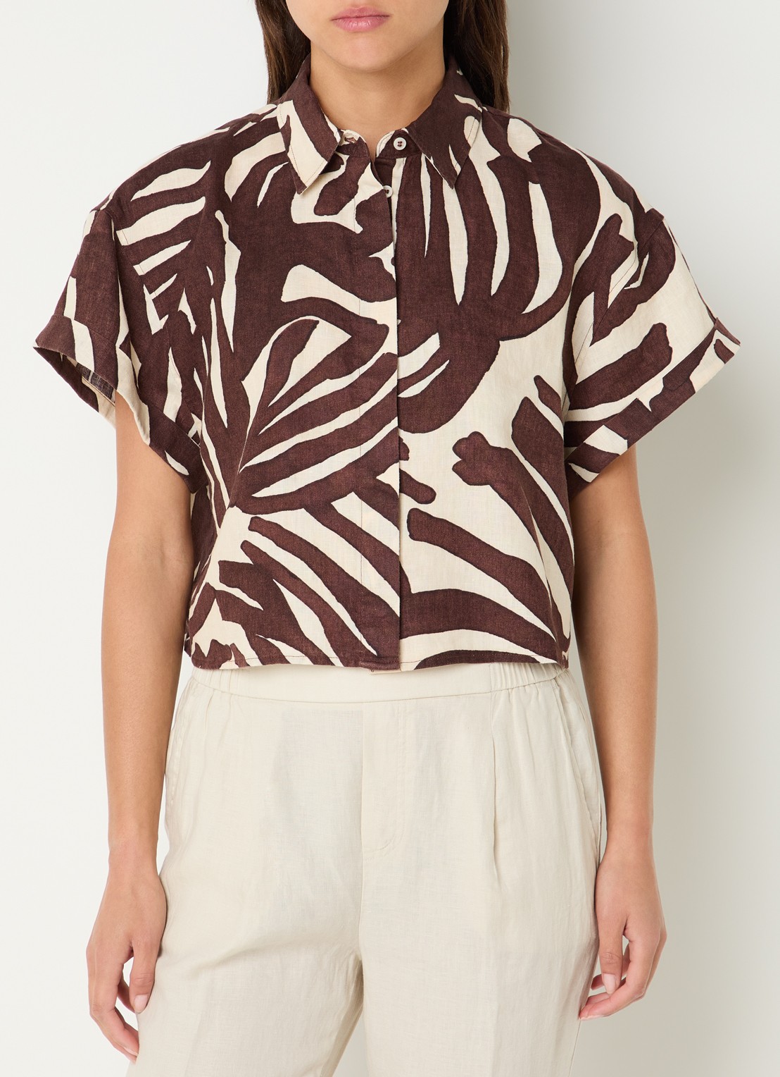 Benetton Blouse van linnen met print - detail 4 bruin