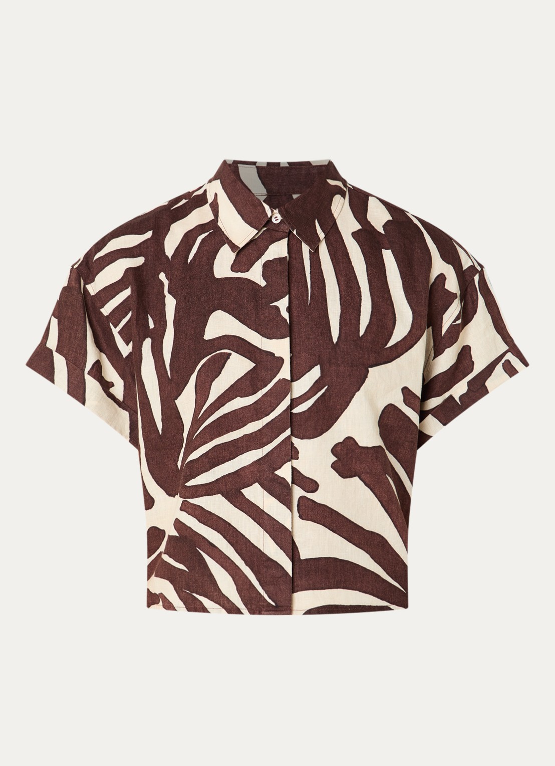 Benetton Blouse van linnen met print - voorkant 2 bruin