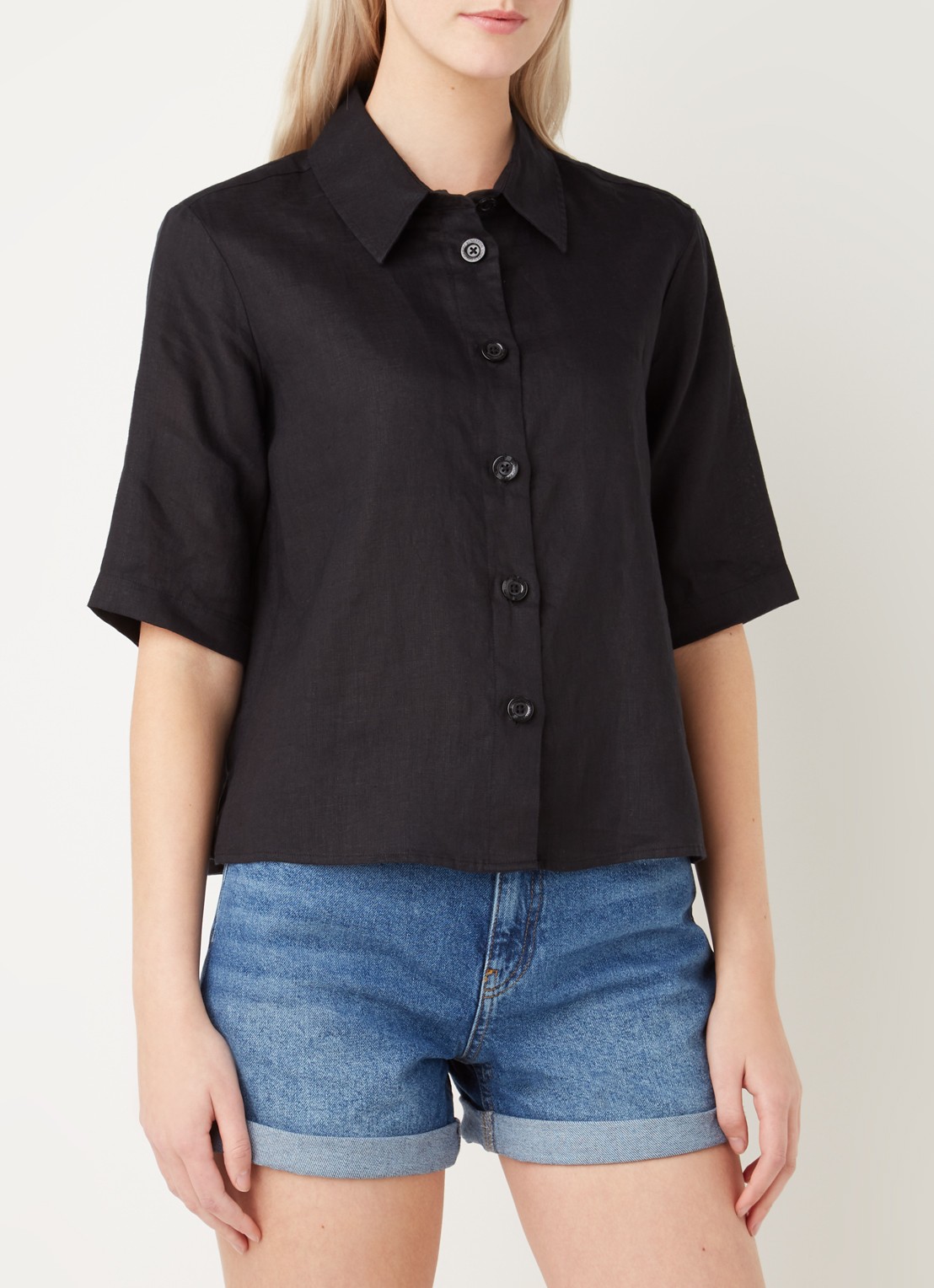 Benetton Blouse van linnen  - detail 6 zwart