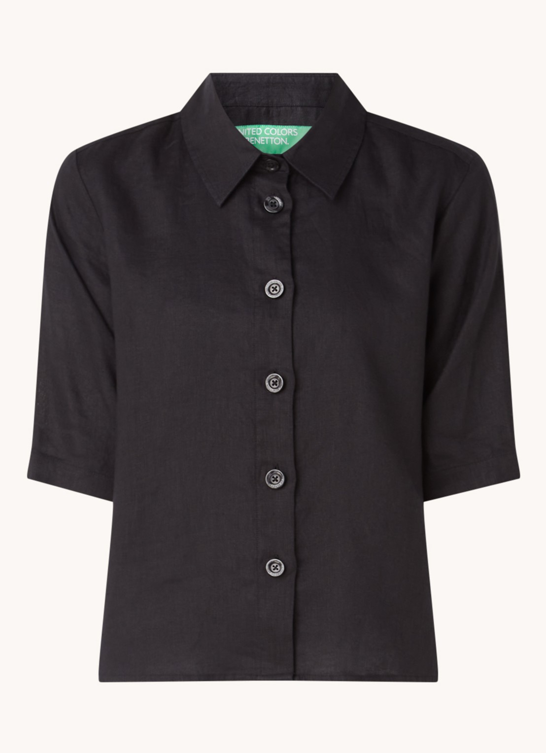 Benetton Blouse van linnen  - voorkant zwart