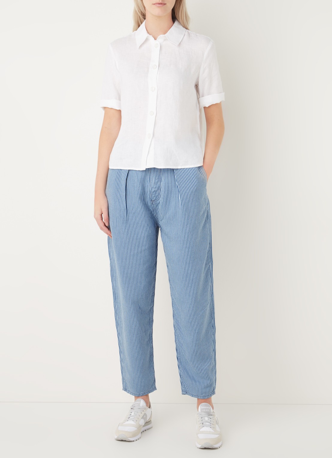Benetton Blouse van linnen  - voorkant 2 gebroken wit