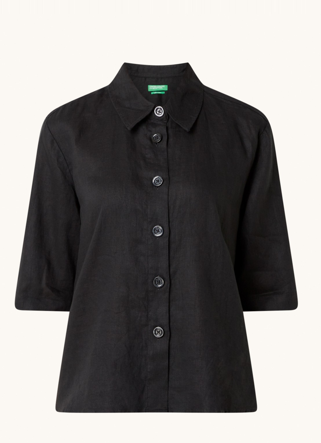 Benetton Blouse van linnen  - voorkant 3 zwart