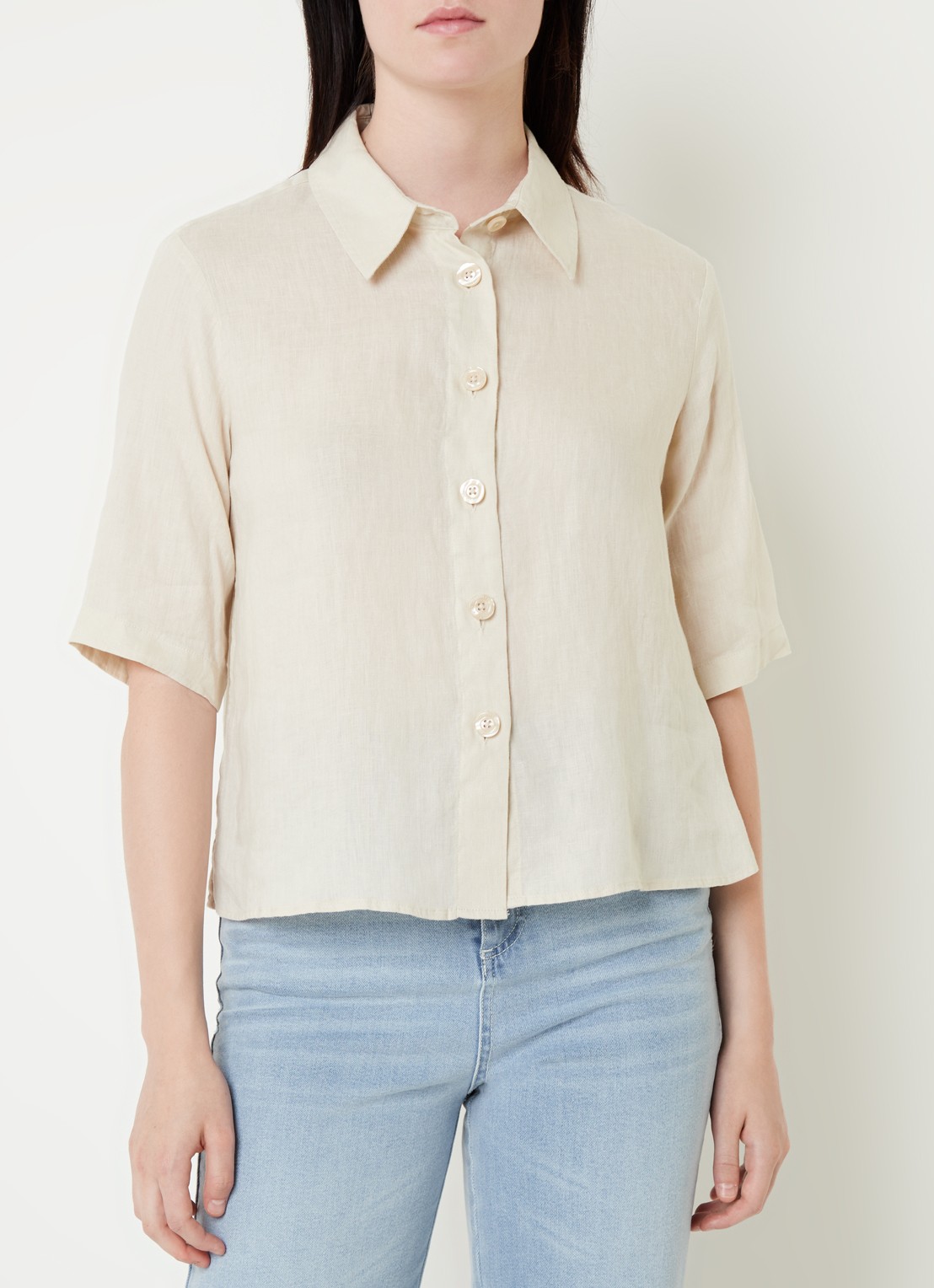 Benetton Blouse van linnen  - detail zand