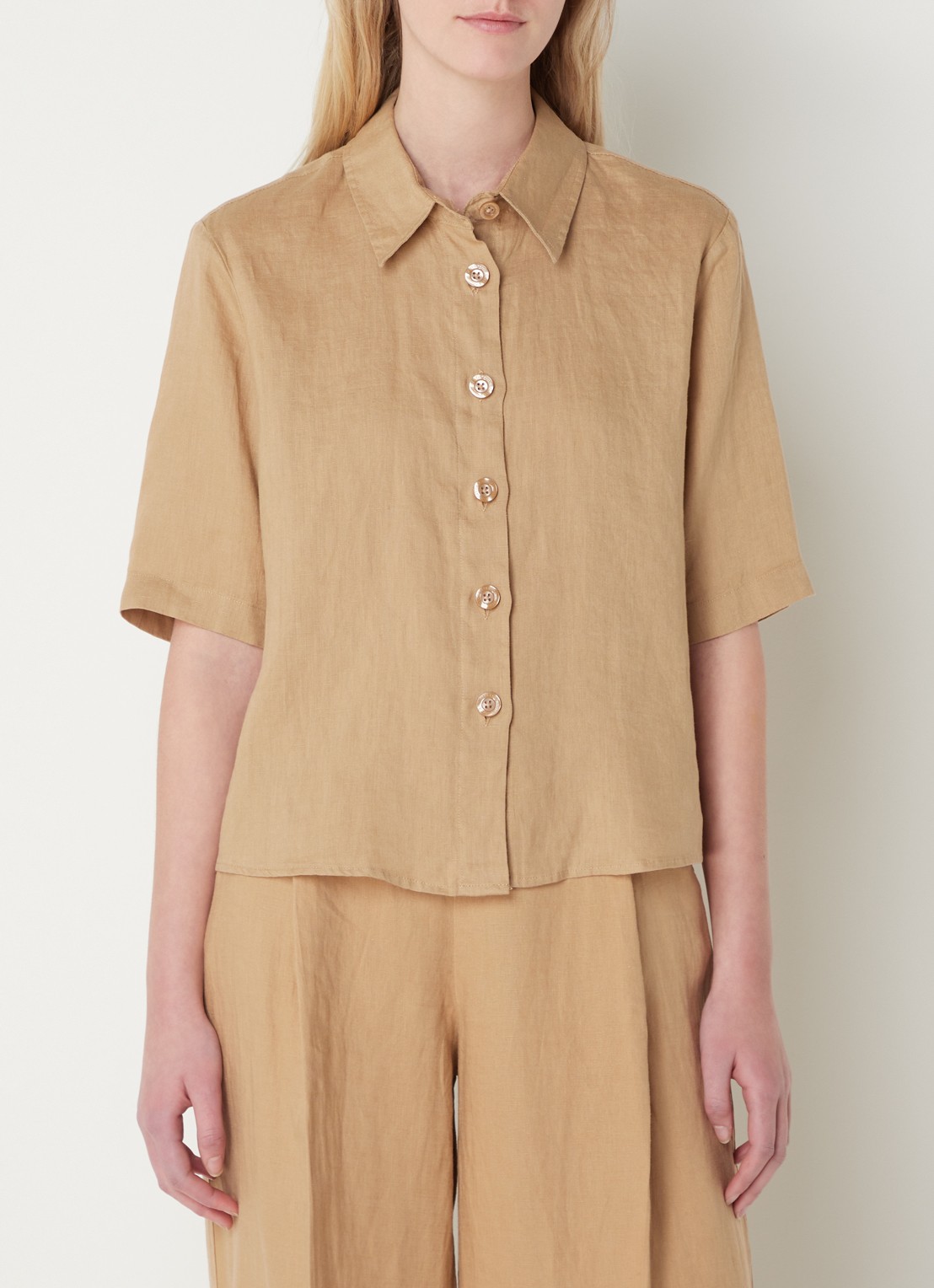 Benetton Blouse van linnen  - detail bruin