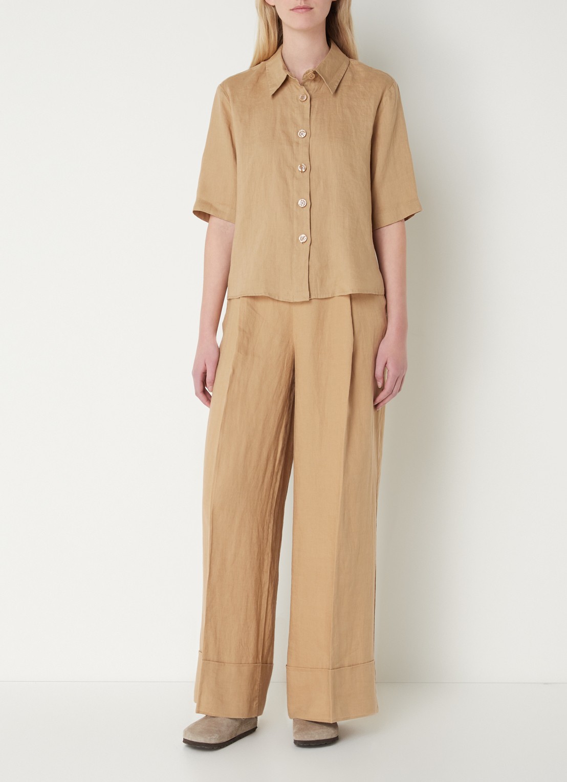 Benetton Blouse van linnen  - voorkant 4 bruin