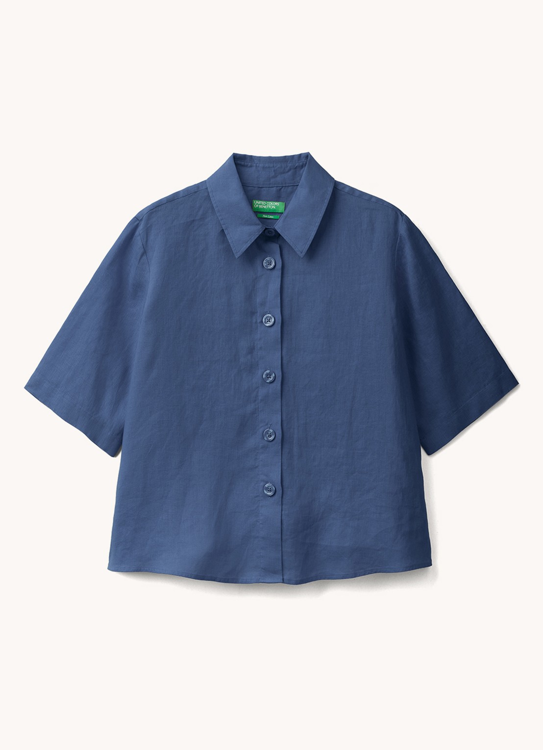 Benetton Blouse van linnen  - voorkant kobaltblauw