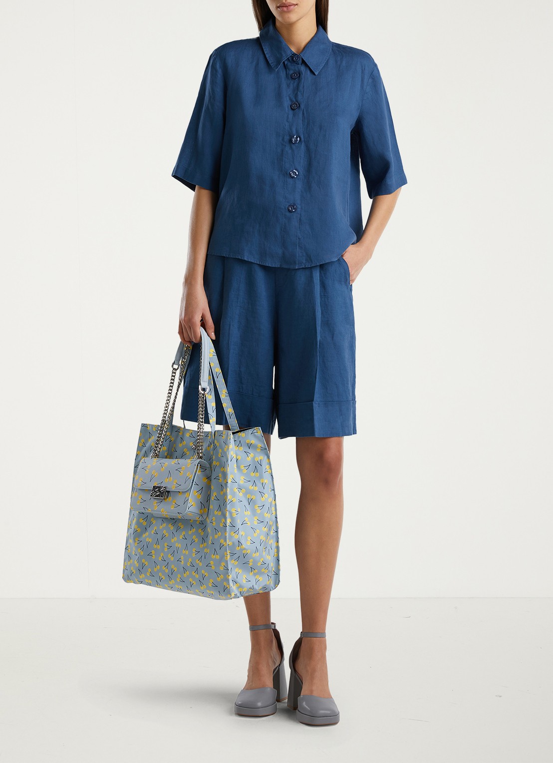 Benetton Blouse van linnen  - voorkant 3 kobaltblauw