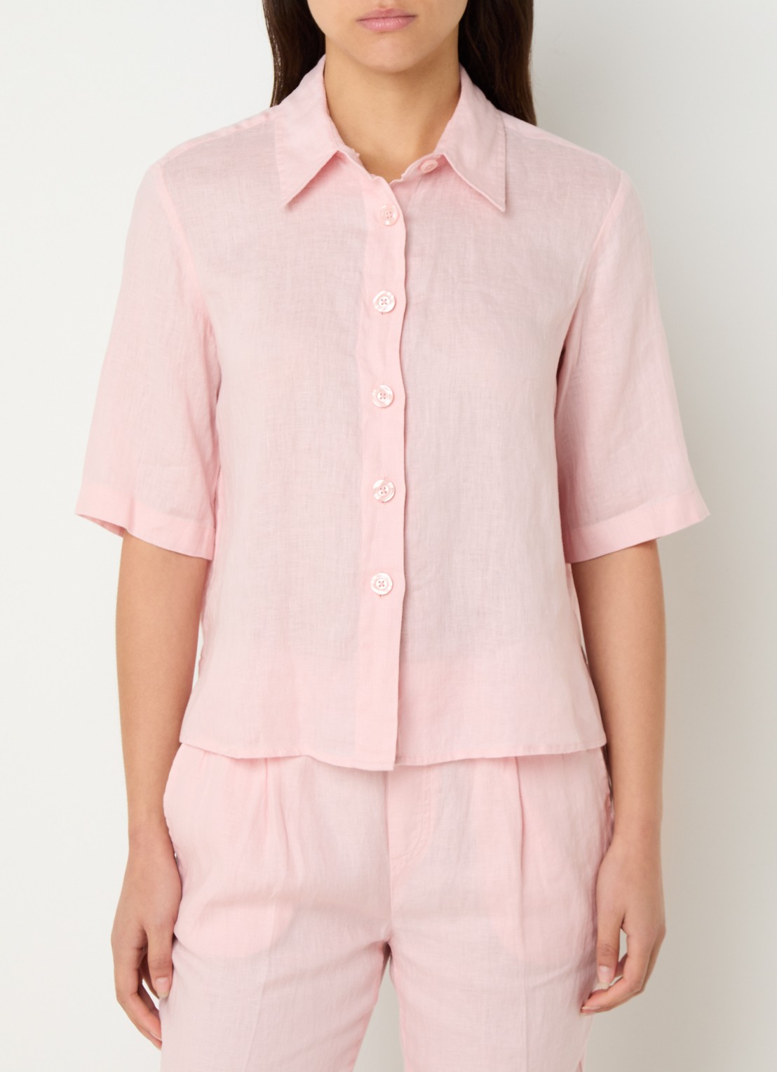 Benetton Blouse van linnen  - detail 4 zalmroze